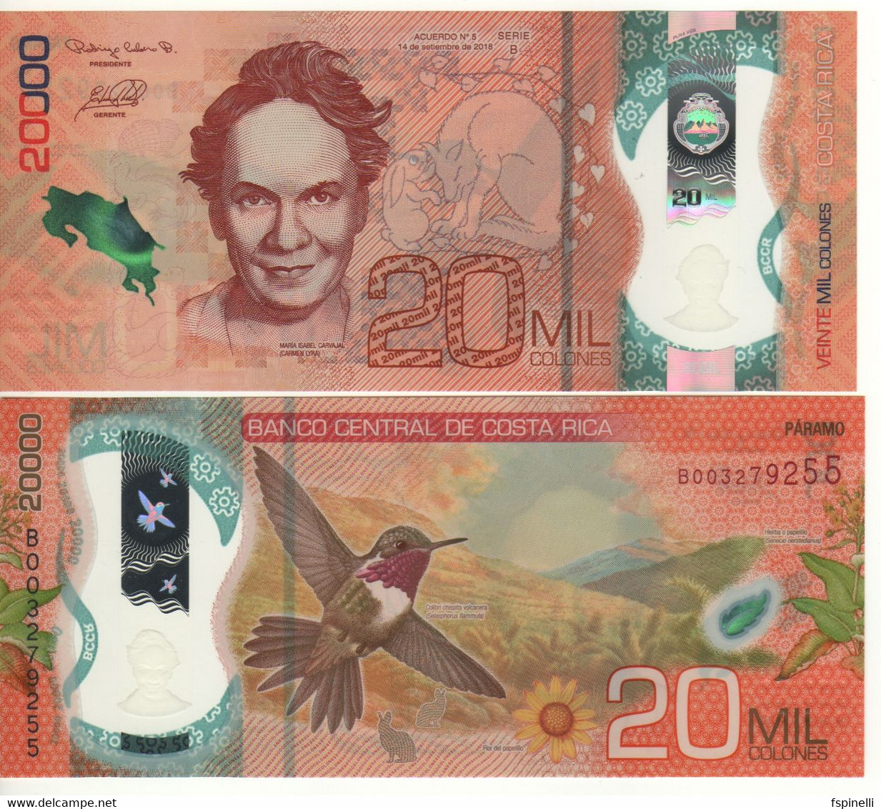 COSTA RICA  New 20'000  Colones  POLIMER  Dated 14.09.2018   Pnew   UNC - Costa Rica