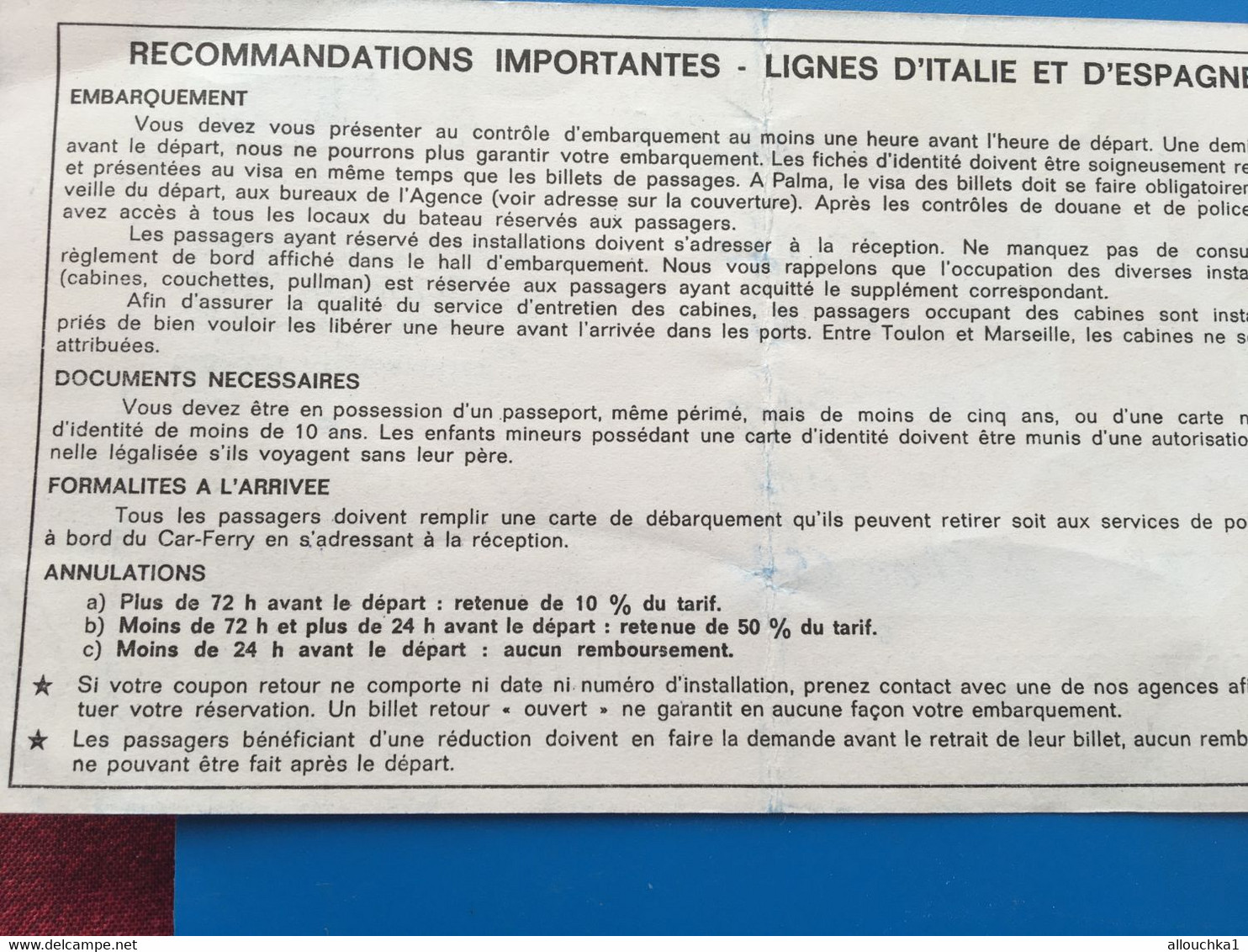 CIE MARITIME✔️TOULON / SARDAIGNE-PAQUEBOT-Permis Circulation Titre Transport-Ticket Simple-☛Billet Embarquement Bâteau - Europa