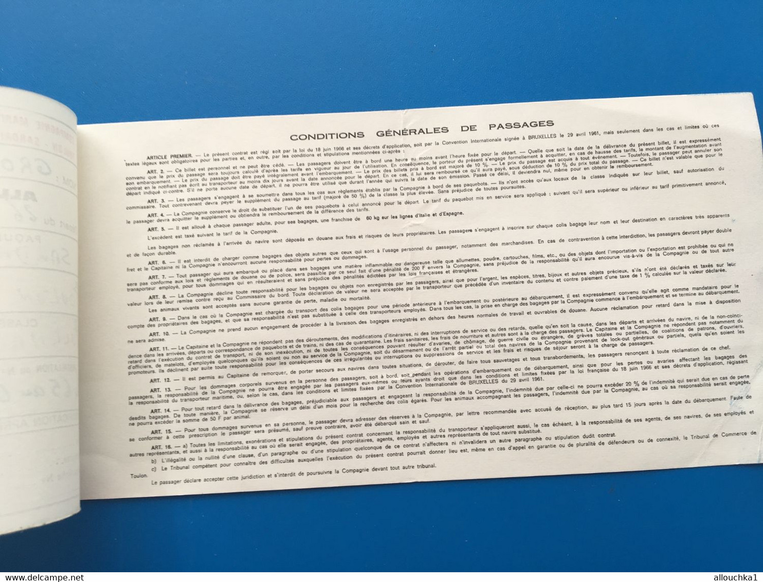 CIE MARITIME✔️TOULON / SARDAIGNE-PAQUEBOT-Permis Circulation Titre Transport-Ticket Simple-☛Billet Embarquement Bâteau - Europe