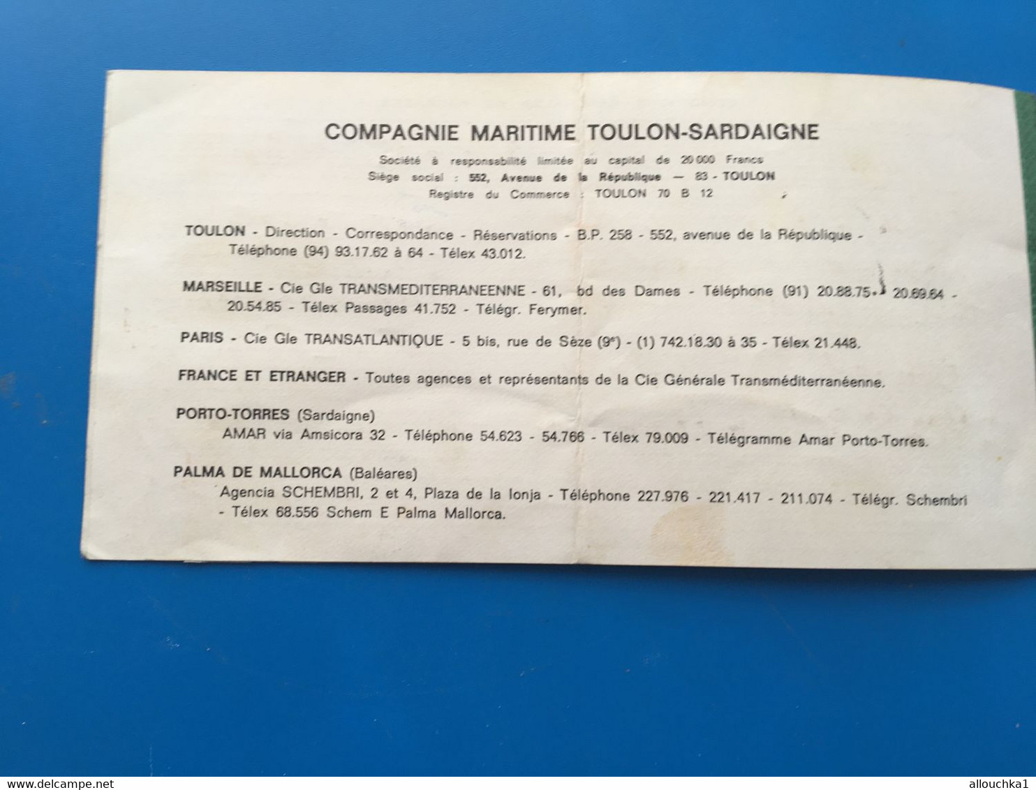 CIE MARITIME✔️TOULON / SARDAIGNE-PAQUEBOT-Permis Circulation Titre Transport-Ticket Simple-☛Billet Embarquement Bâteau - Europa