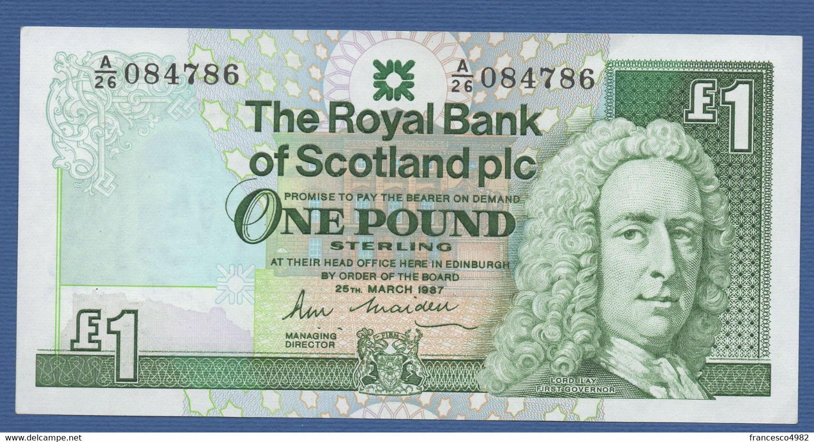 SCOTLAND - P.346 – 1 POUND 1987 - AUNC - Prefix A/26 - 1 Pound