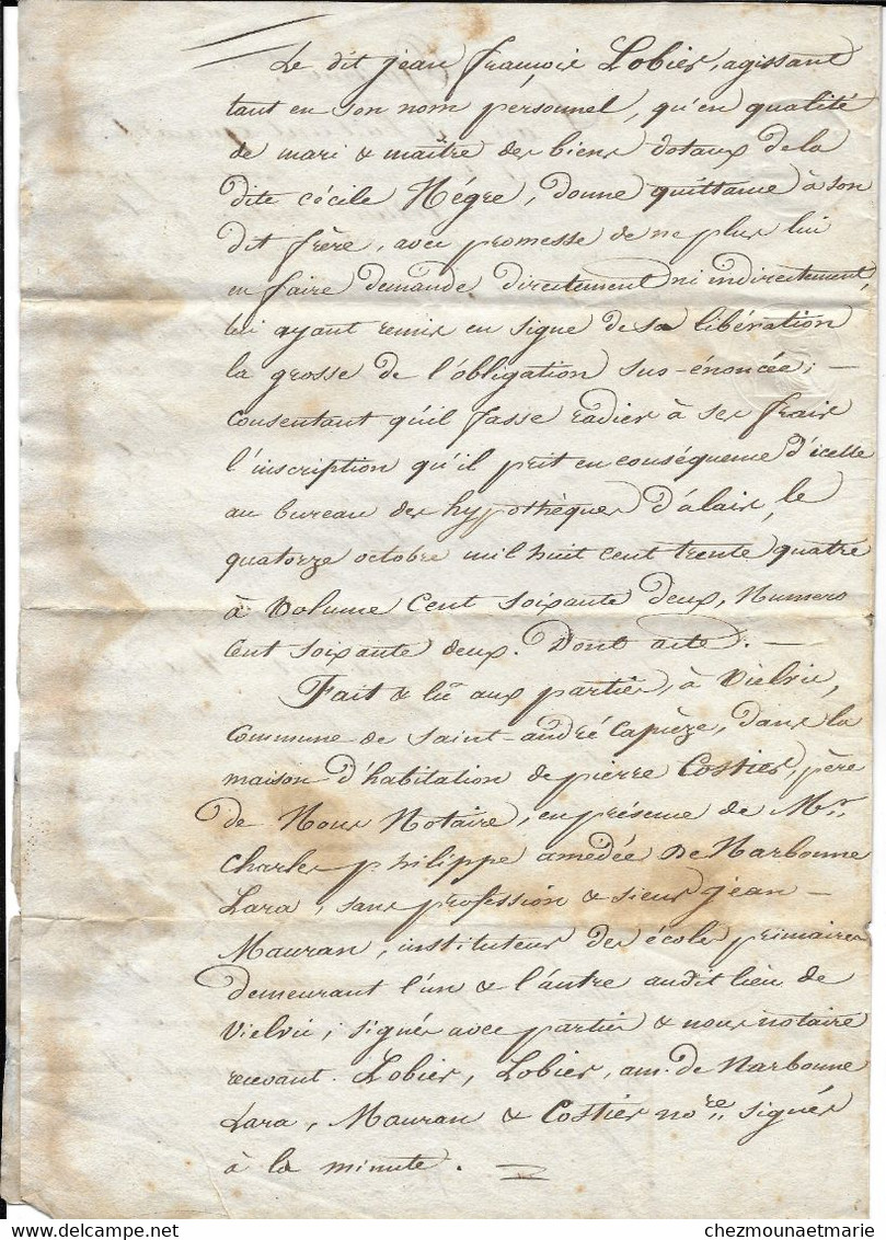 1841 1858 1868 BRESIS - FAMILLE LOBIER - LOT DE 3 DOCUMENTS DONT JUGEMENT AVEC CHAUZAL, QUITTANCE ET RECU - Documents Historiques