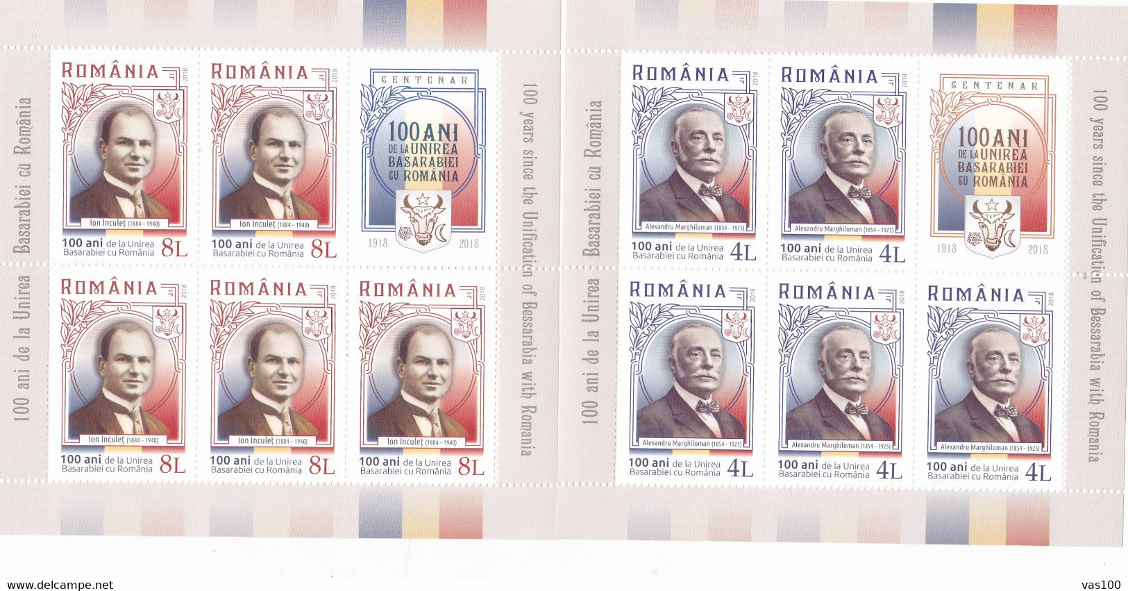 THE UNION OF BESSARABIA WITH ROMANIA,MINISHEET,2018, MNH (**),ROMANIA. - Full Sheets & Multiples