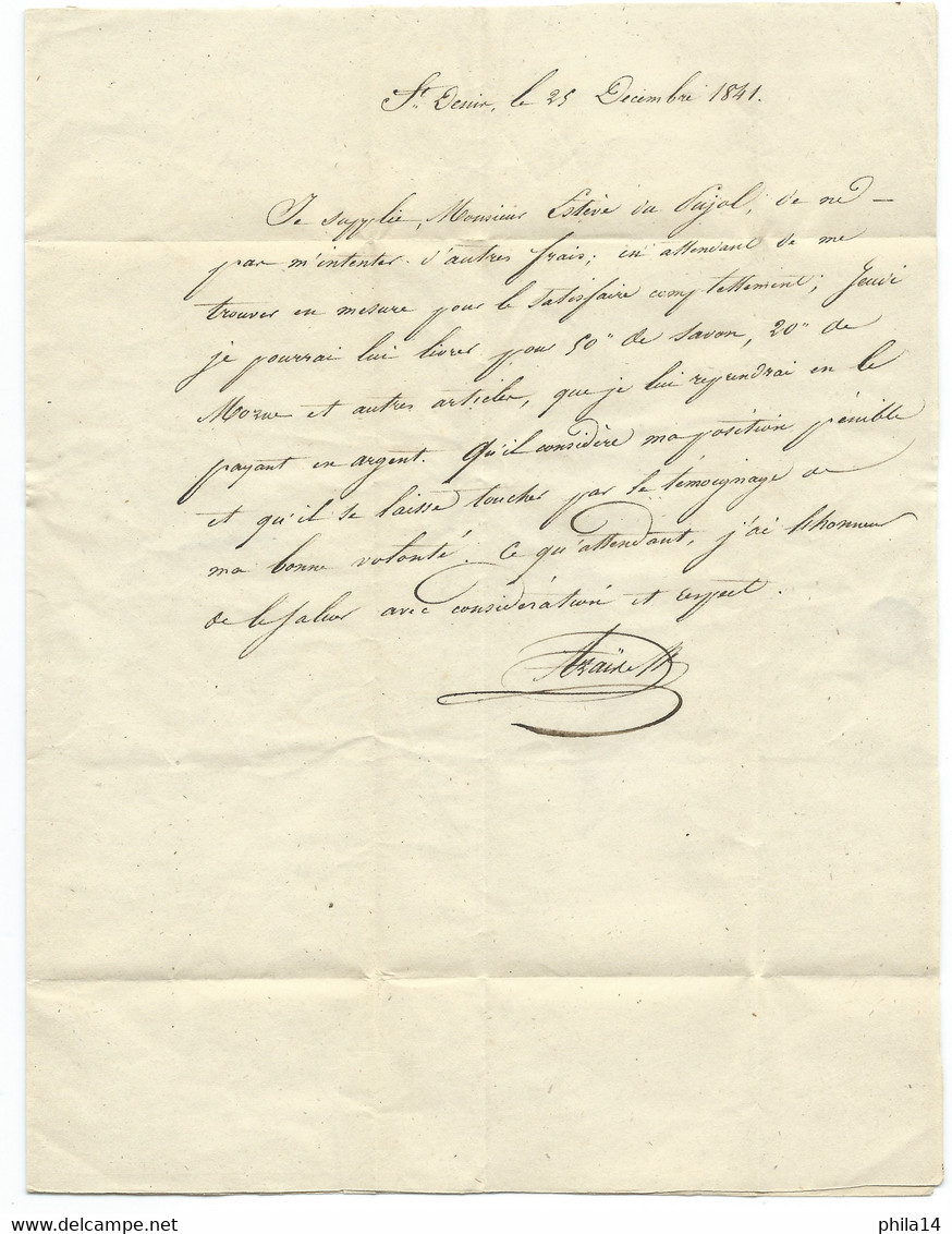 MARQUE POSTALE / CURSIVE CUXAC CARBARDES / PORT PAYE / SAINT DENIS 1841 / PORT SIMPLE - 1801-1848: Précurseurs XIX