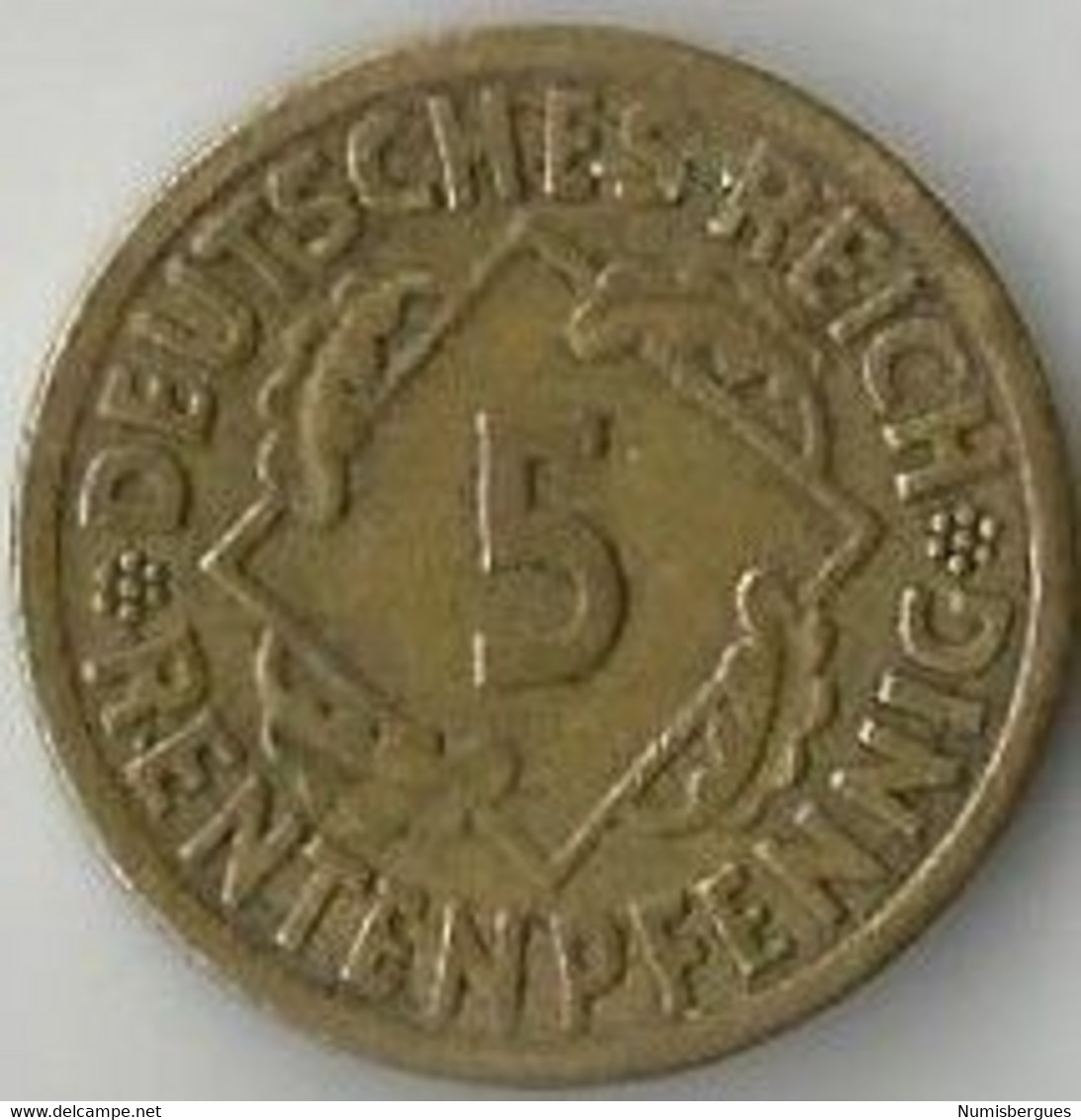 Pièce De Monnaie  5 Rentenpfennig 1924 F - 5 Rentenpfennig & 5 Reichspfennig