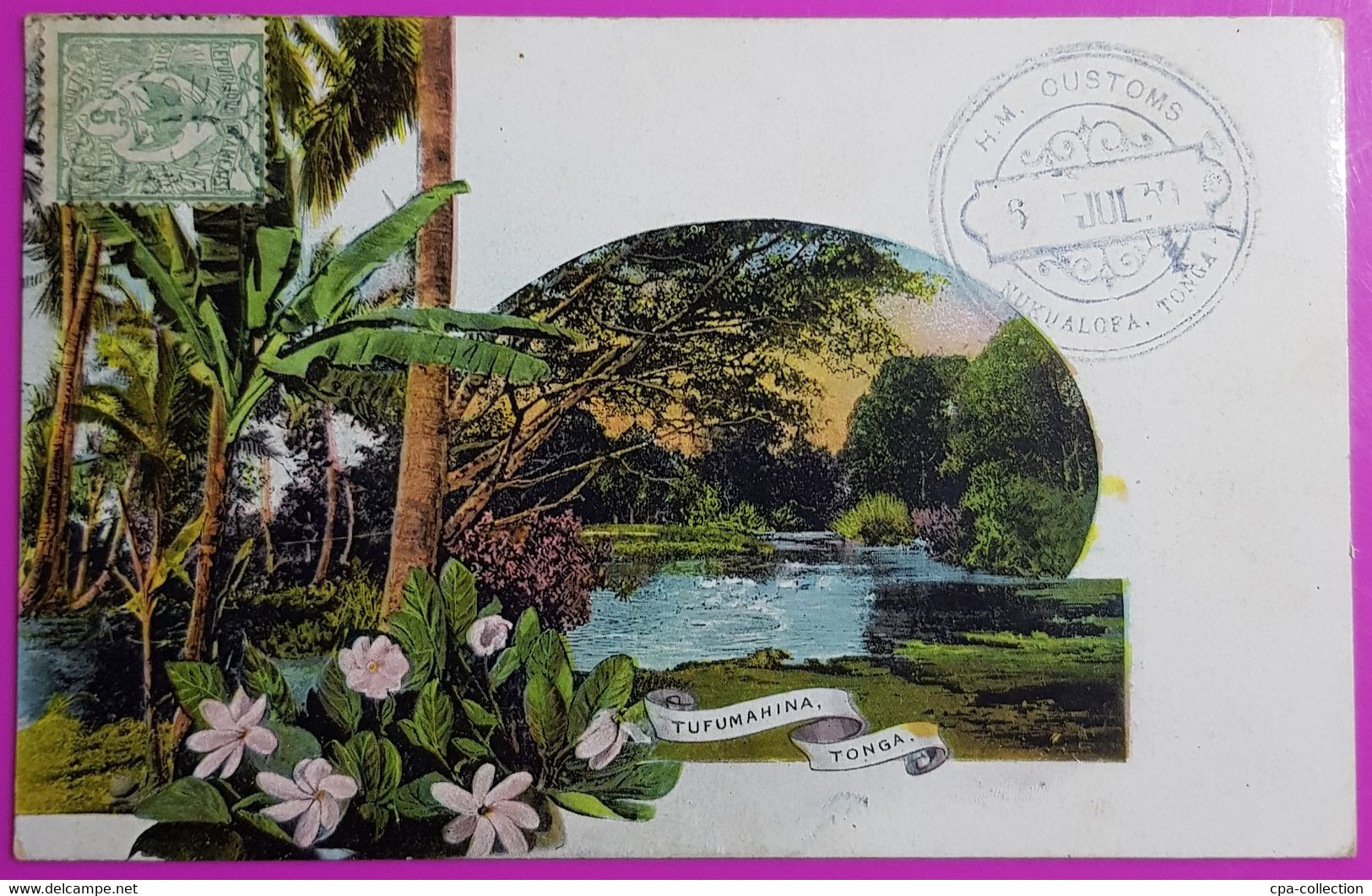 Cpa Entier Postal Tonga Tufumahina Océanie Cachet Douane Customs Nukualofa Carte Postale Ecrite De Nouméa En 1909 - Tonga