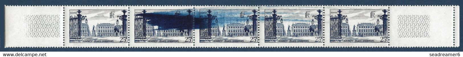 France 1948 Nancy N°822** Bande De 5 Avec Très Spectaculaire Variété D'essuyage  RRR Signé Calves - Nuovi