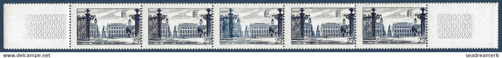 France 1948 Nancy N°822** Bande De 5 Avec Variété D'essuyage Sur Le 3e Timbre Signé Calves - Unused Stamps