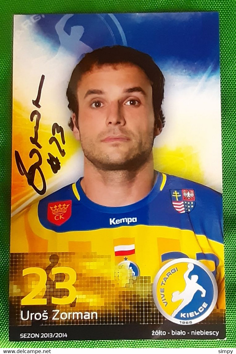 Uros Zorman Slovenian Player Handball Card With Autograph Handball Club Kielce Poland 2013/2014 - Handball