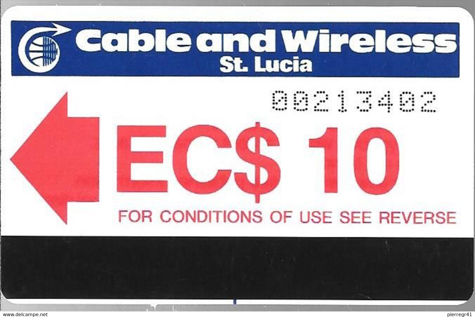 CARTE²-MAGNETIQUE-Générique-Cable And Wireless- EC$ 10-Utilisé-TBE/RARE - Santa Lucia