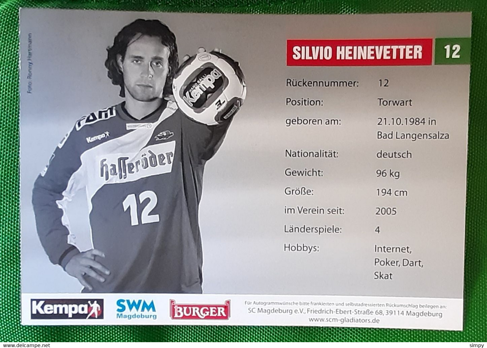 SILVIO HEINEVETTER German Player Handball Card With Autograph Handball Club Magdeburg 2010/2011 Germany - Handball