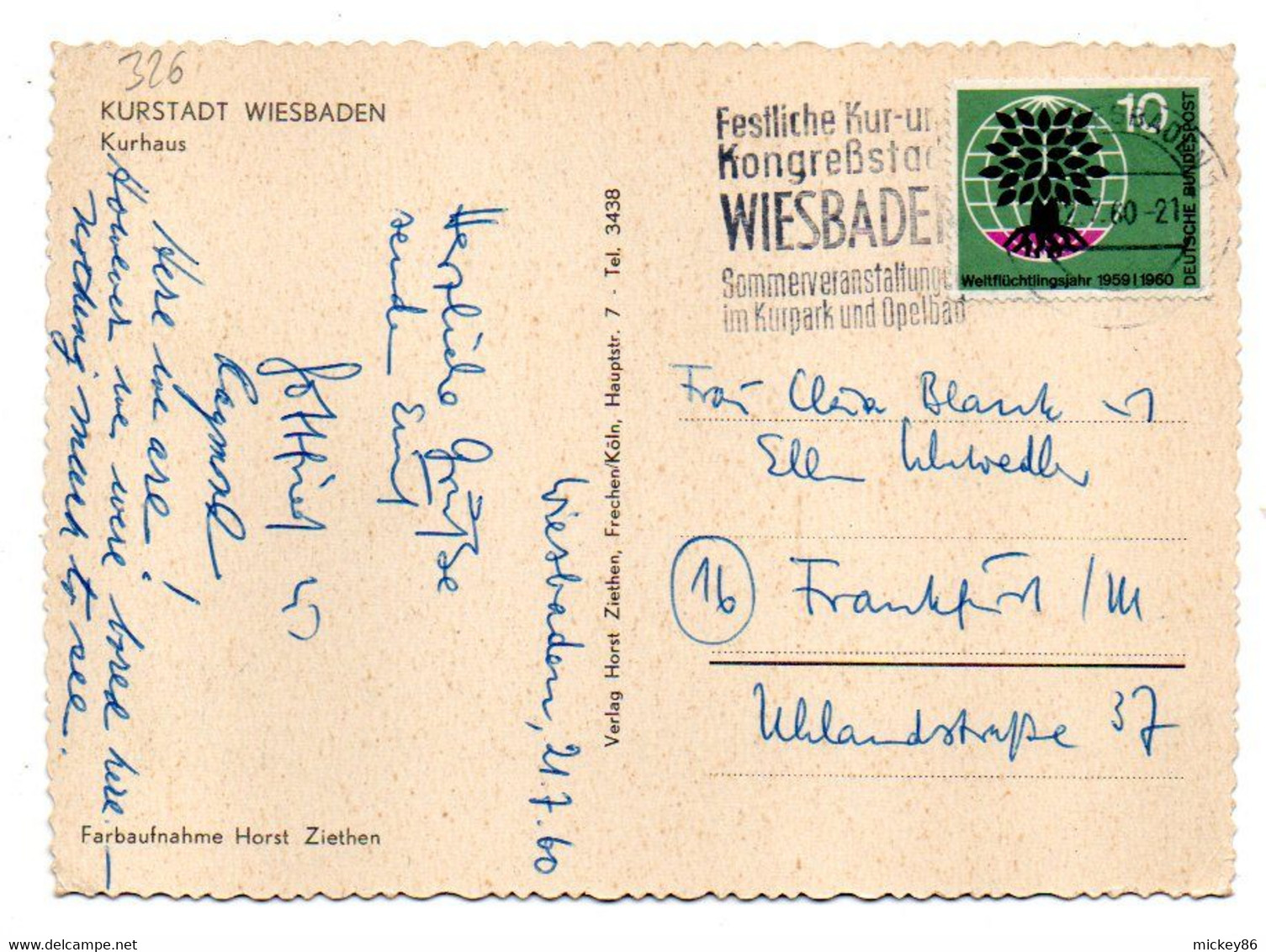 Allemagne -- WIESBADEN --1960-- Kurhaus  (voitures Dont VW..autocar....) ..... .timbre....cachet .............. - Wiesbaden
