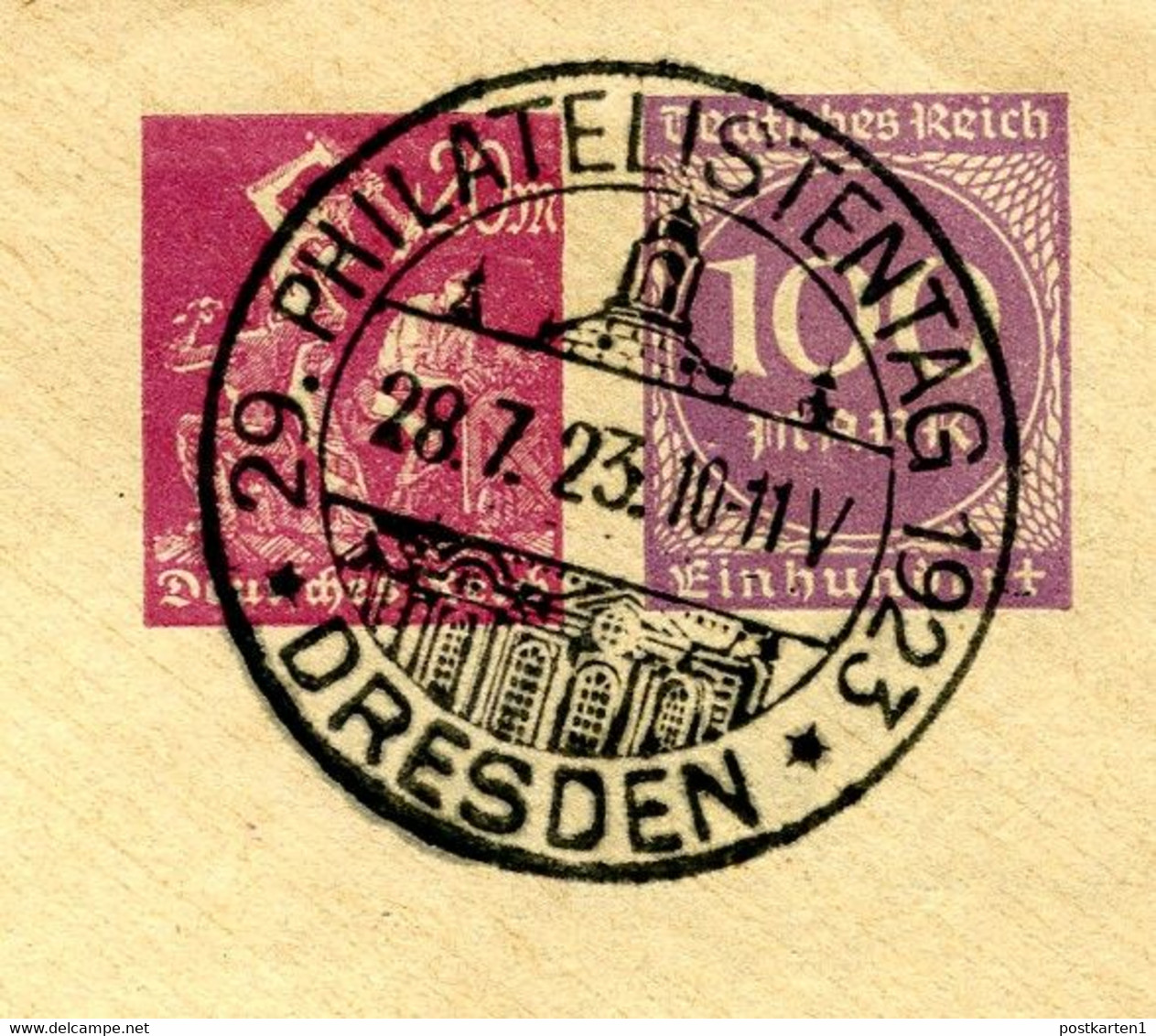 DR PU92/A1-02 Privat-Umschlag Sost. Philatelistentag Frauenkirche Dresden 1923 Kat. 15,00 €+ - Enveloppes