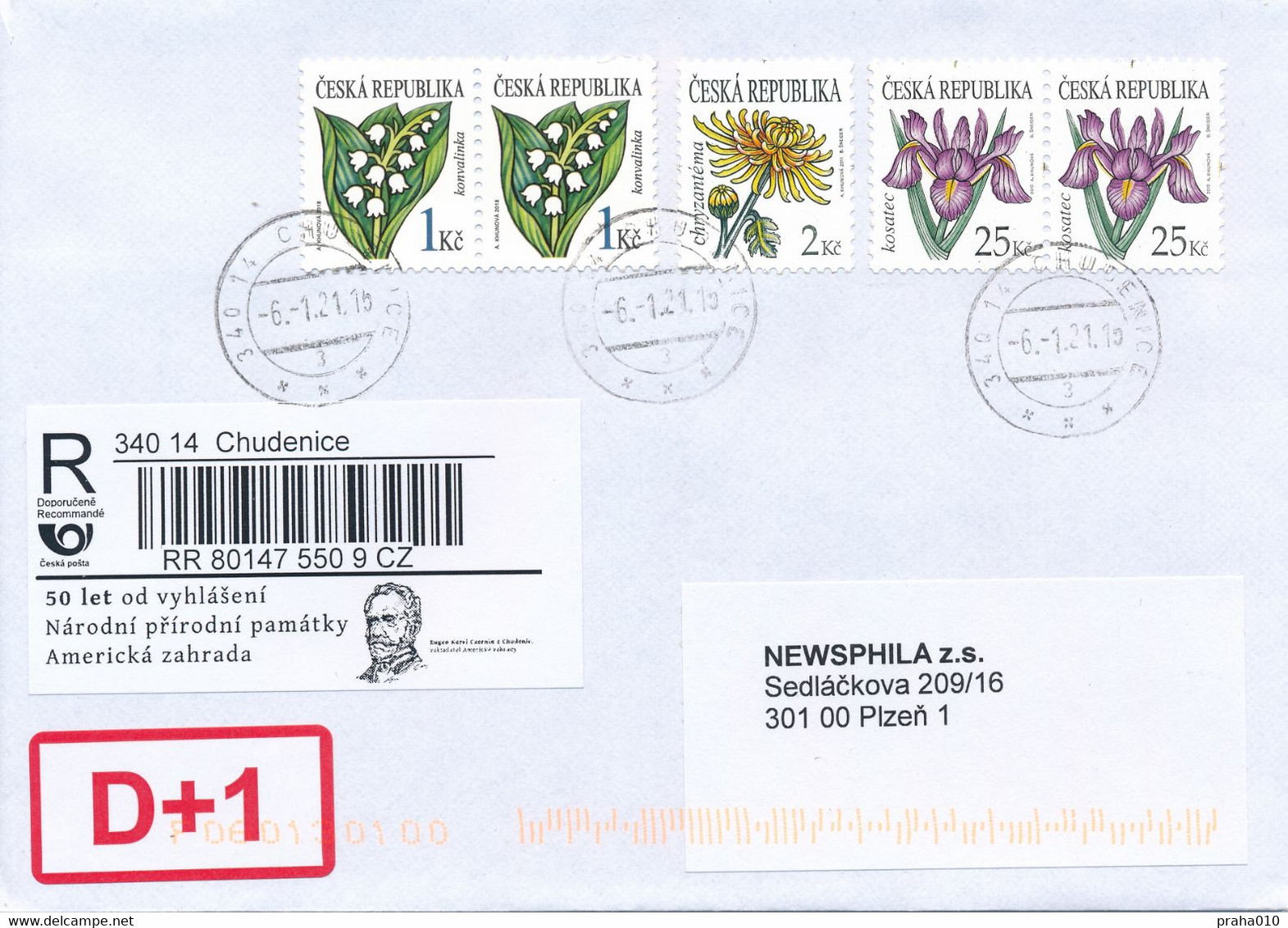 Czech Rep. / Comm. R-label (2020/75) Chudenice: National Natural Monument "American Garden" (X0209) - Storia Postale