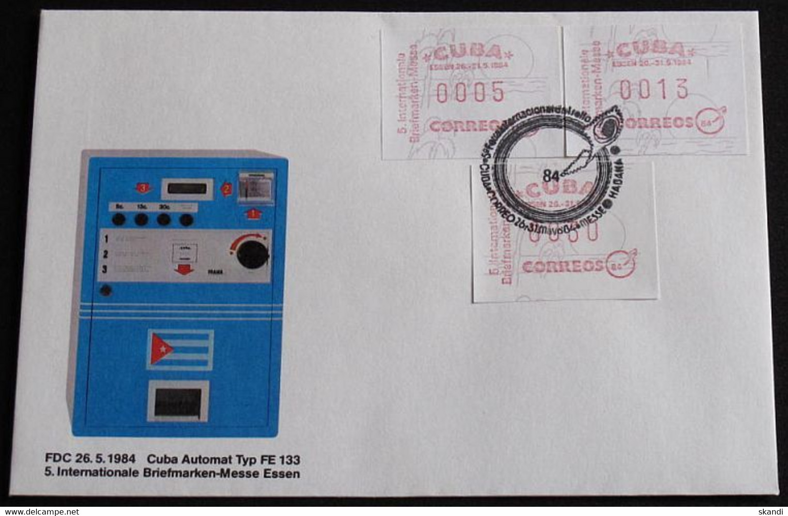 1984 Mi-Nr. ATM 1 Satz 1 FDC Sonderstempel Int. Brfm Messe Essen - Franking Labels