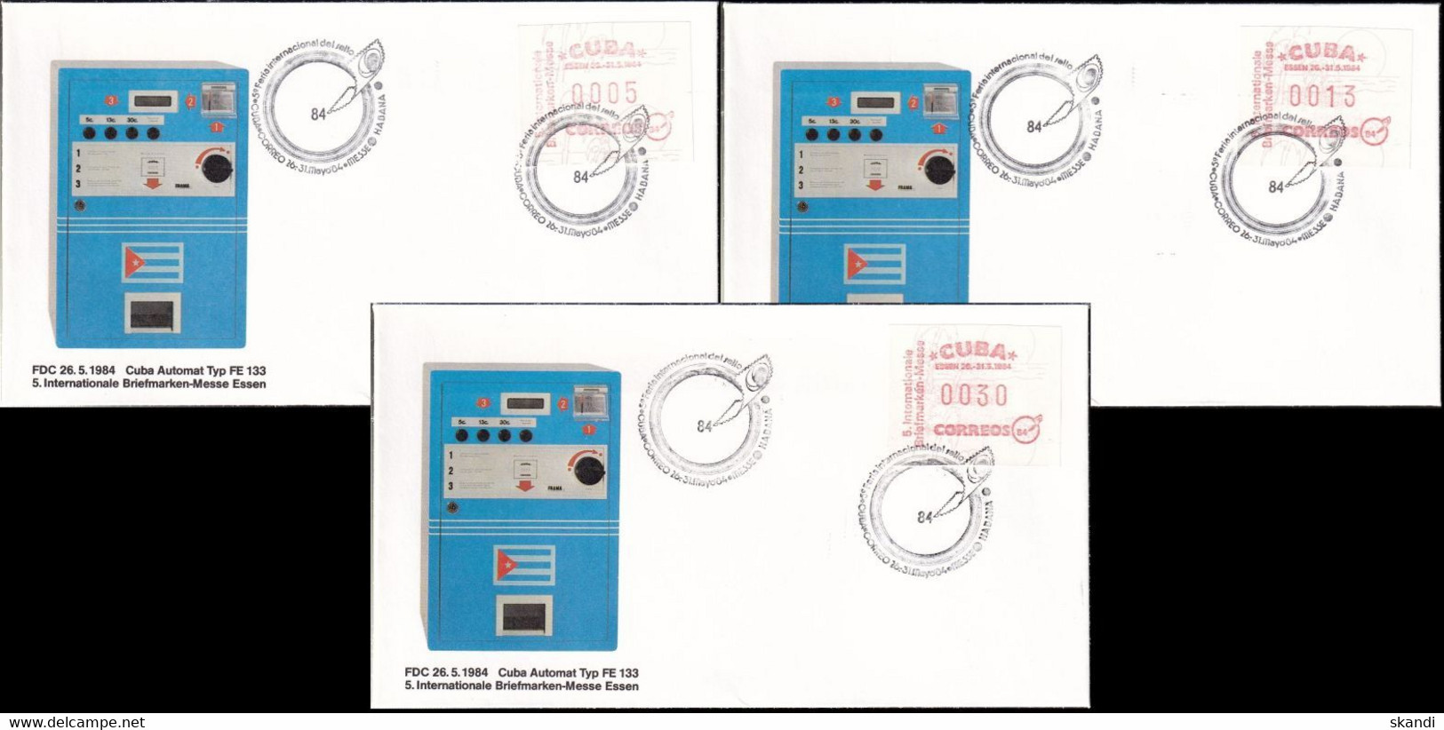 1984 Mi-Nr. ATM 1 Satz 1 Auf 3 FDC Sonderstempel Int. Brfm Messe Essen - Automatenmarken (Frama)