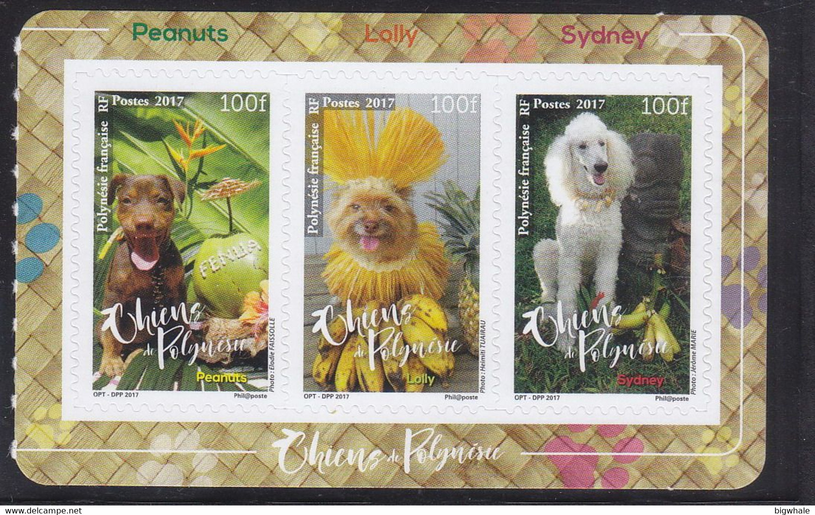 French Polynesia 2017 Dog Chien Hunde MNH 3V Self-sticker ** - Neufs