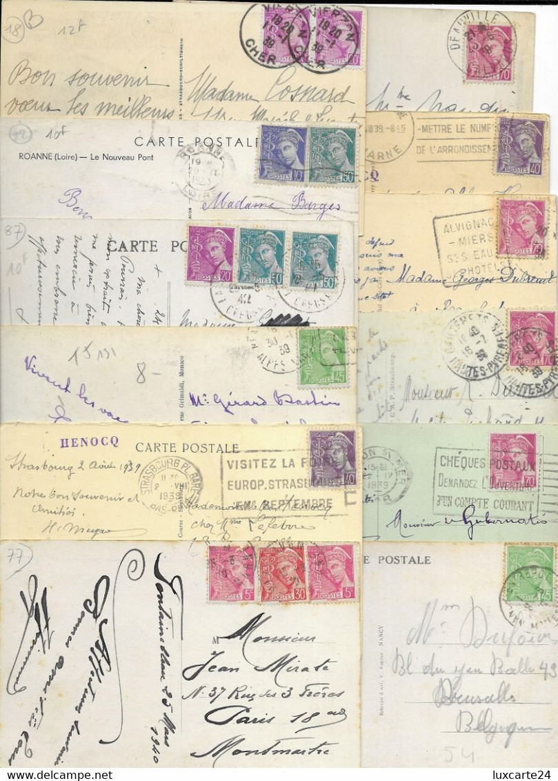 LOT DE 100 CARTES AVEC TIMBRE MERCURE - 1938-42 Mercure