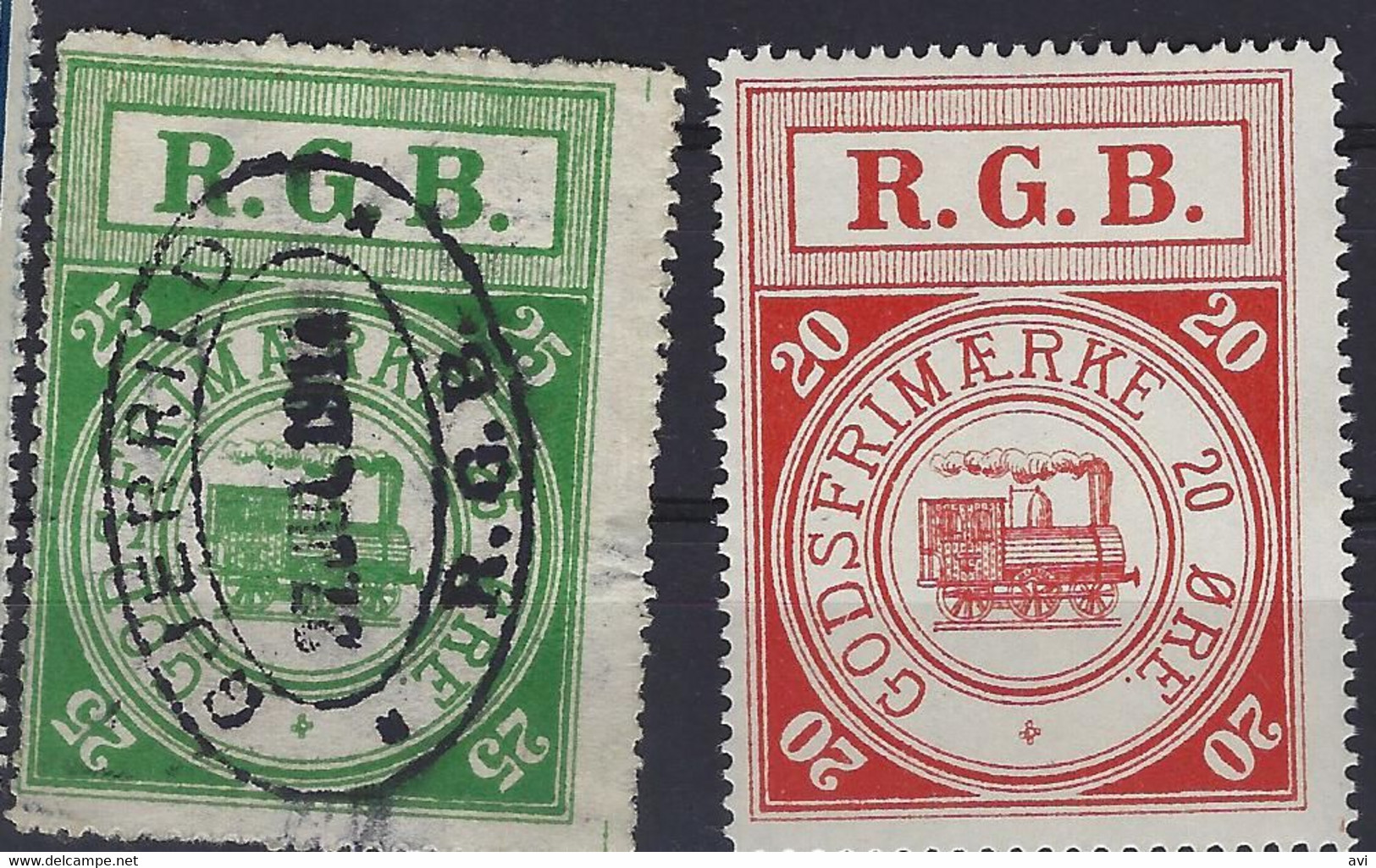 Denmark Local Railway Parcel Post, 2 Stamps R.G.B..Trains/Railways/Eisenbahnmarken - Trains