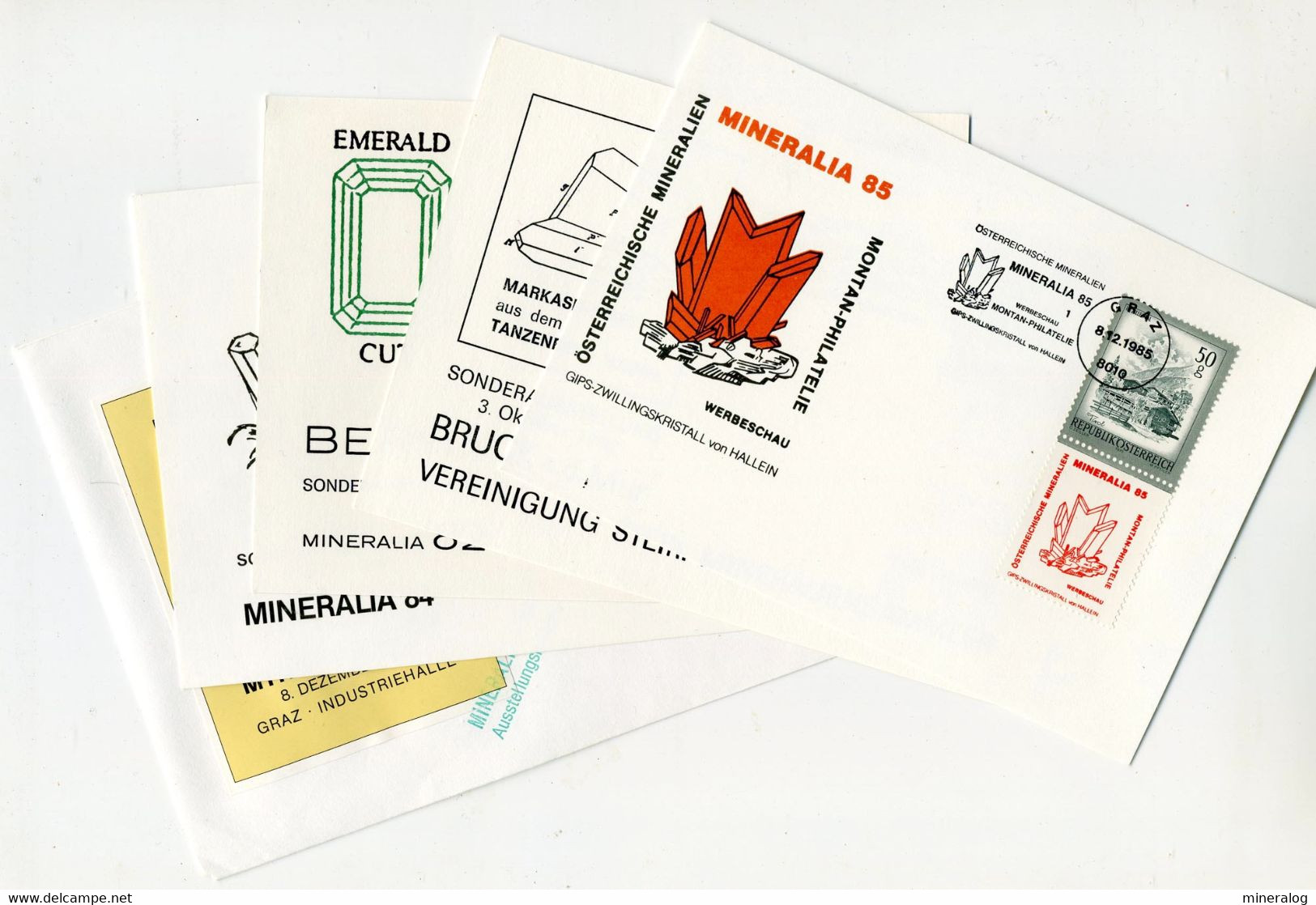 Austria Osterreich - Selection 4 Cards + 1 Cover 1982-1985 Mineralia Crystals - Minerales