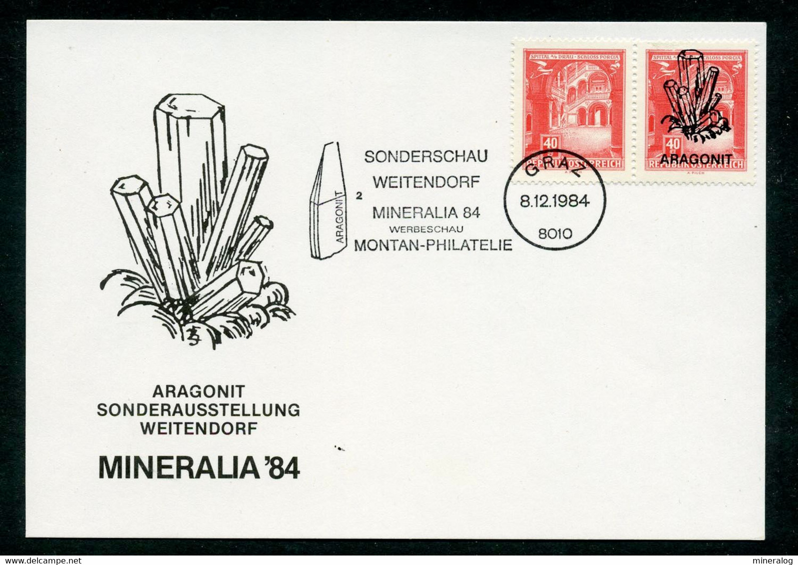 Austria Osterreich - Selection 4 Cards + 1 Cover 1982-1985 Mineralia Crystals - Minerales