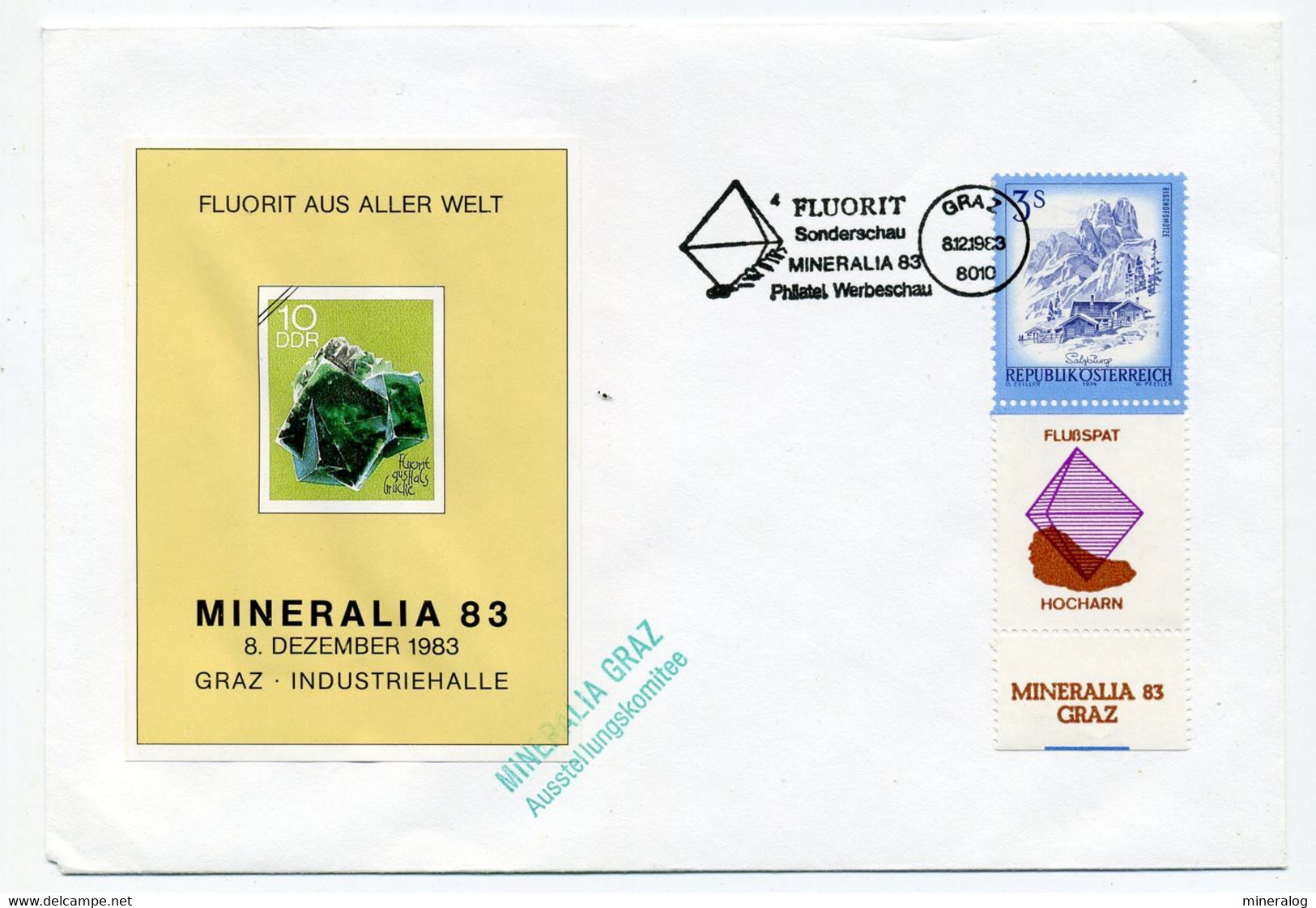 Austria Osterreich - Selection 4 Cards + 1 Cover 1982-1985 Mineralia Crystals - Minerales
