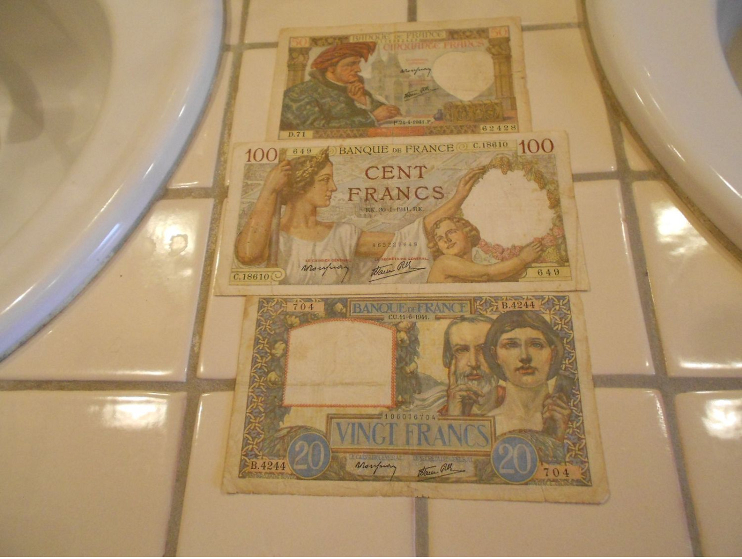 FRANCE  1941   -  20  -  50  -   100   FRANCS  BILLETS - 20 F 1939-1942 ''Science Et Travail''