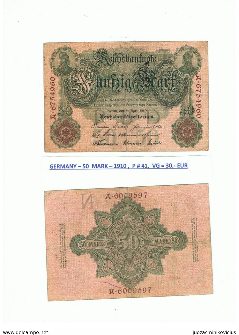 GERMANY-50  MARK-1910 , P # 41 , GOOD . - 50 Mark