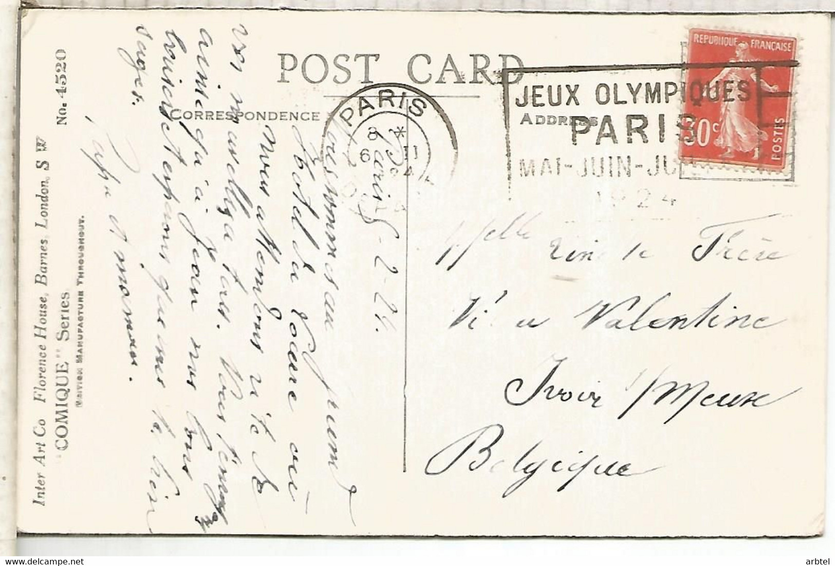 FRANCIA PARIS TP CON MAT JUEGOS OLIMPICOS DE 1924 OLYMPIC GAMES - Verano 1924: Paris