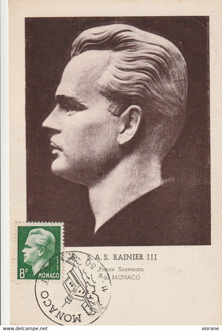 S.A.S. Rainier III Prince Souverain  -  1er Jour D'émission (timbre Vert 8f) - Maximum Cards