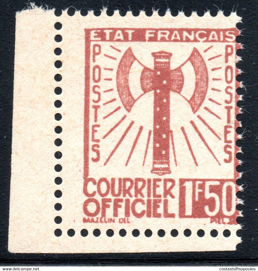 FRANCE,1943 OFFICIAL Y.T. 8 1.50FR.,MNH,AXE,WW II - Other & Unclassified