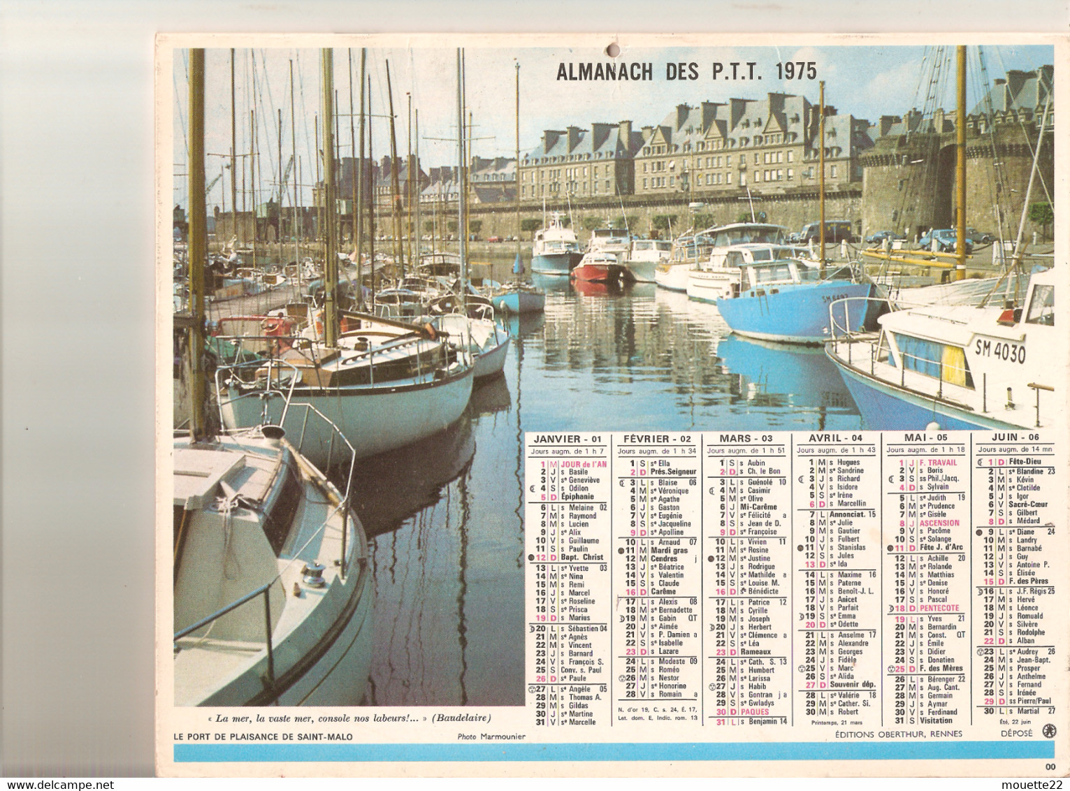 Calendrier PTT 1975 Le Port De St Malo Et Cathédrale Ste Lucile à Albi - Grand Format : 1971-80