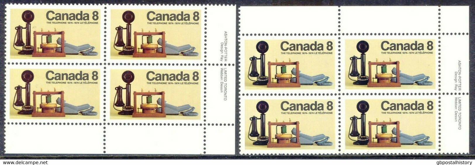 CANADA 1974 100 Years Telephone Superb U/M Block Of Four VARIETY: WRONG COLOURS - Variétés Et Curiosités