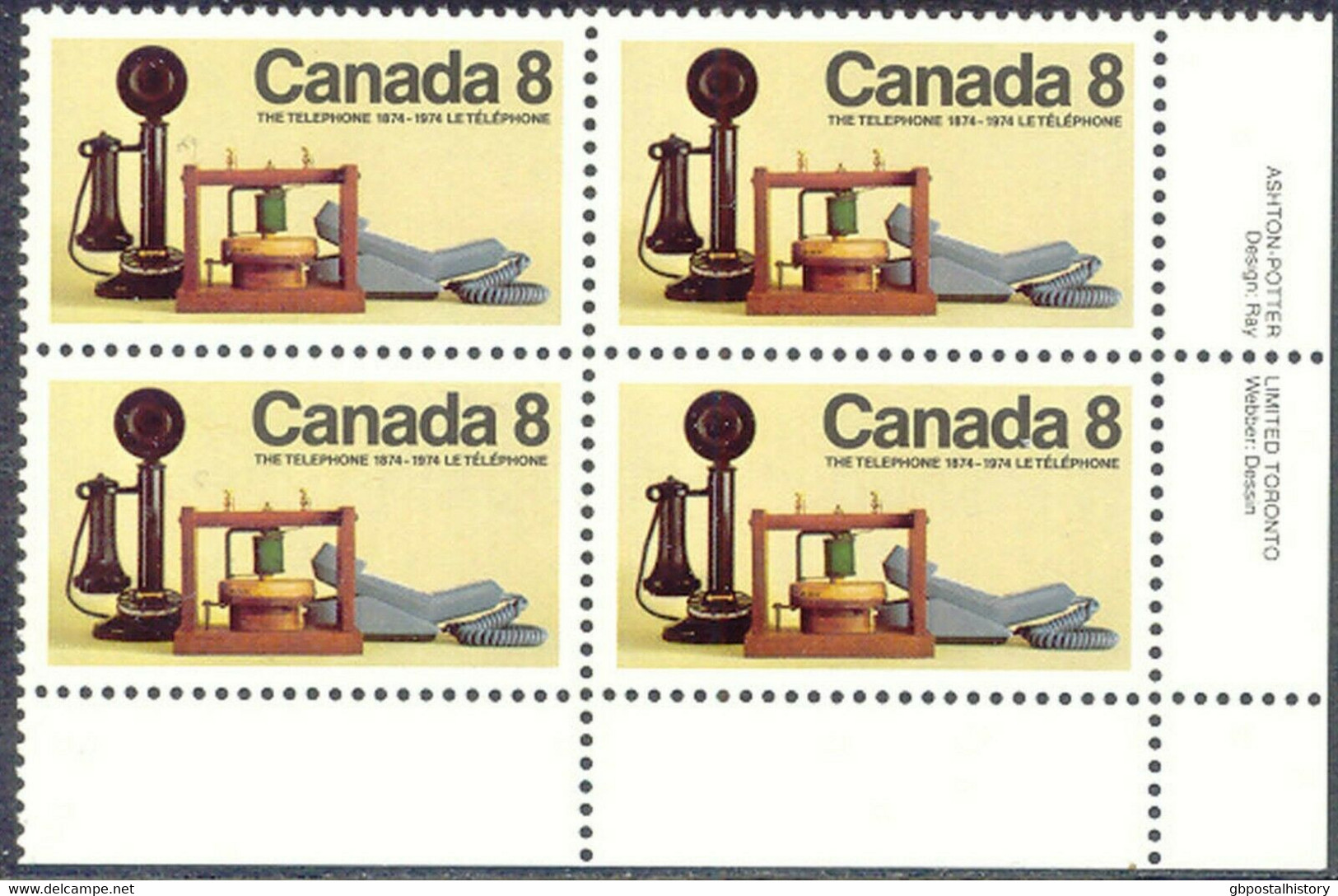 CANADA 1974 100 Years Telephone Superb U/M Block Of Four VARIETY: WRONG COLOURS - Variétés Et Curiosités