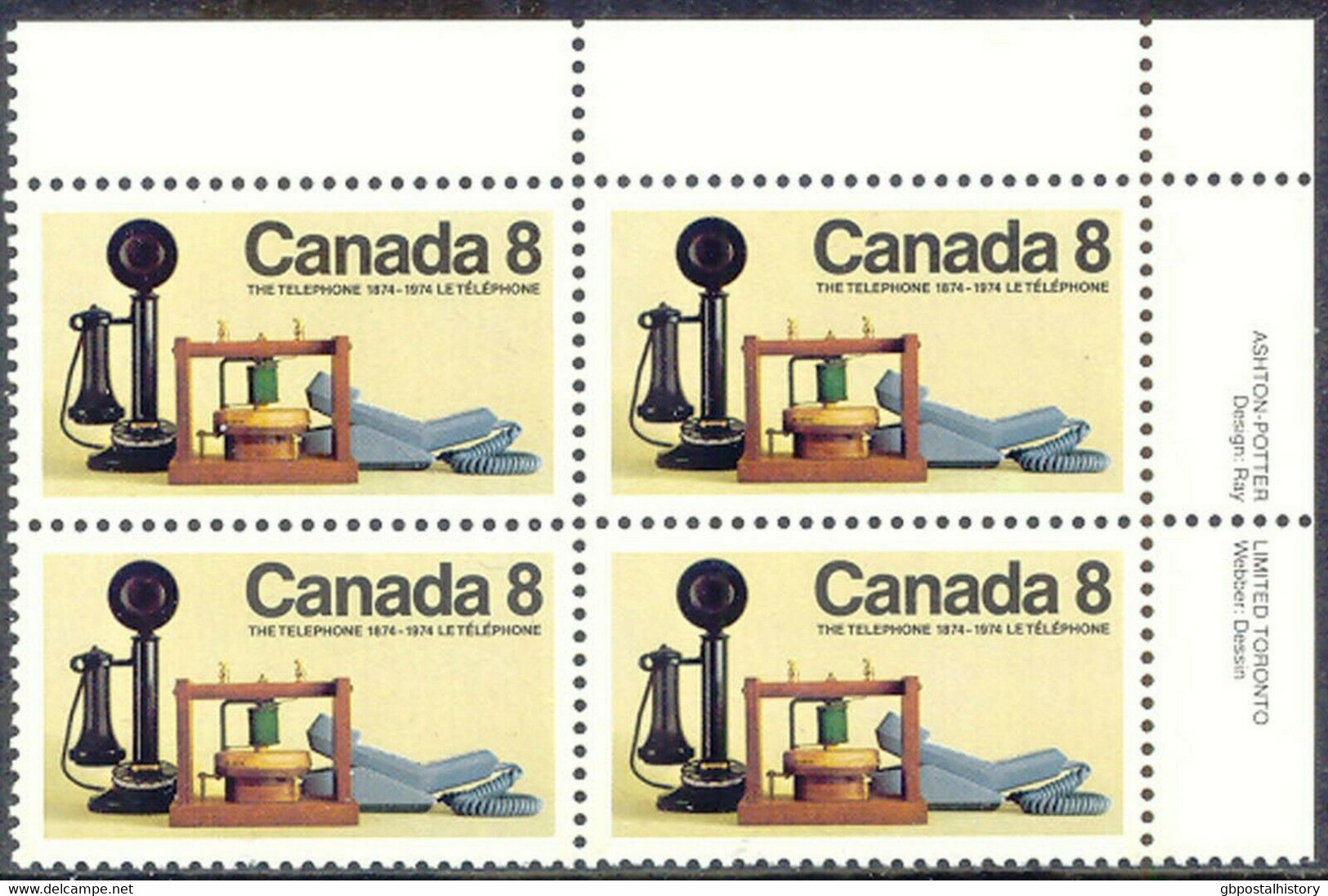 CANADA 1974 100 Years Telephone Superb U/M Block Of Four VARIETY: WRONG COLOURS - Variétés Et Curiosités