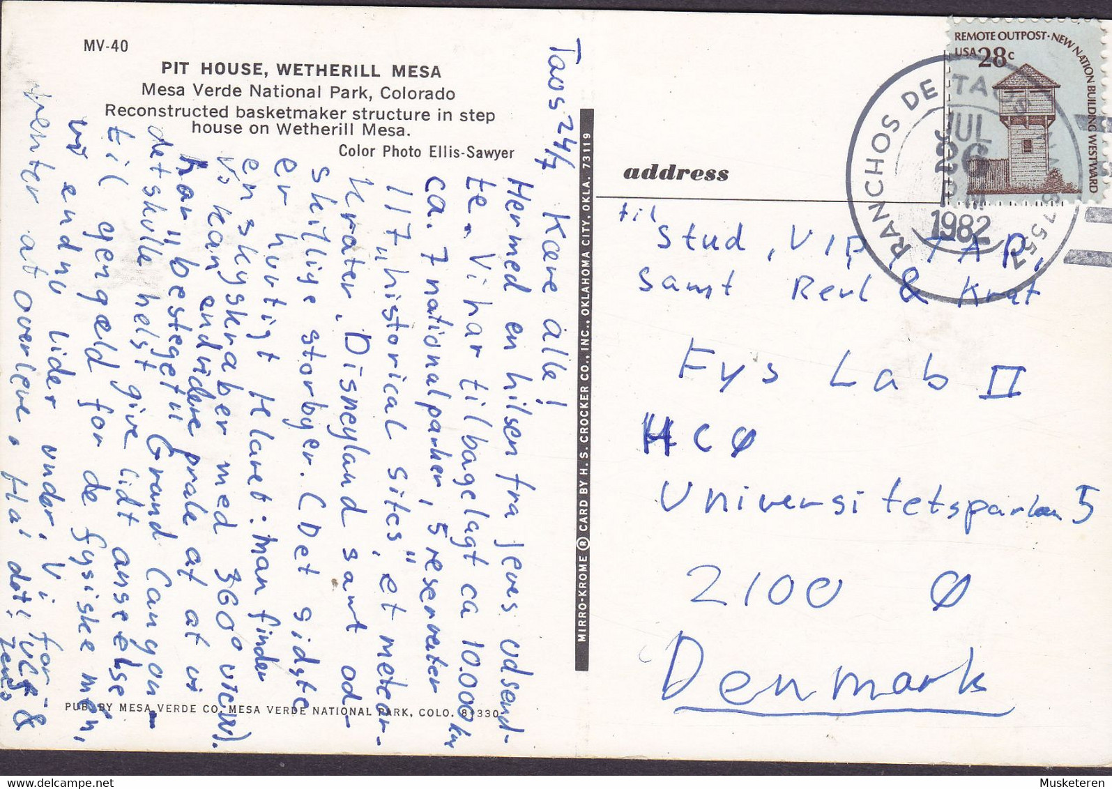 United States PPC Pit House Wetherill, Mesa Verde National Park RANCHOS DE TACOS 1982 Denmark Remote Outpost Stamp - Mesa Verde