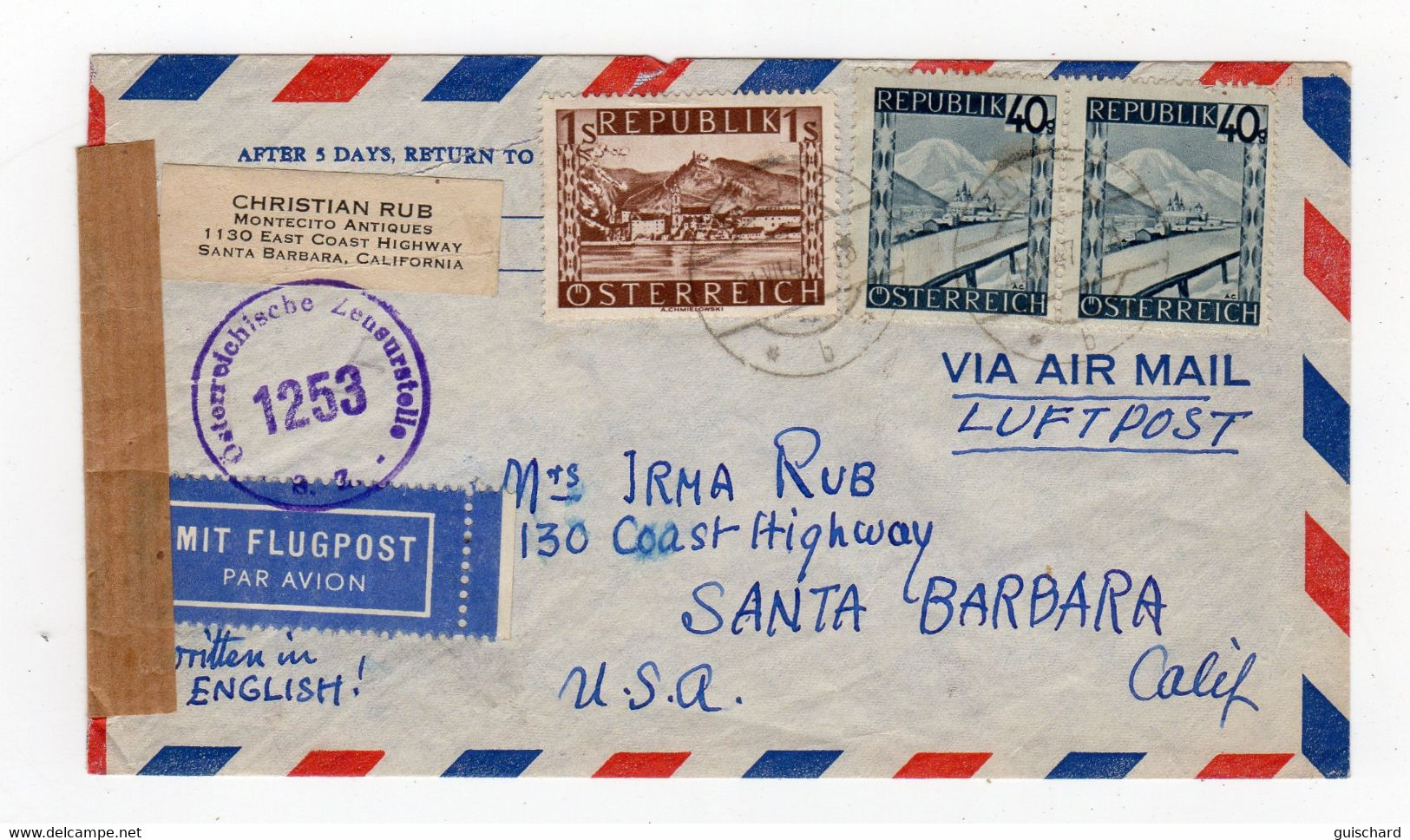 AUSTRIA: 1947 Censored Air Mail Cover To USA (S50) - Cartas & Documentos