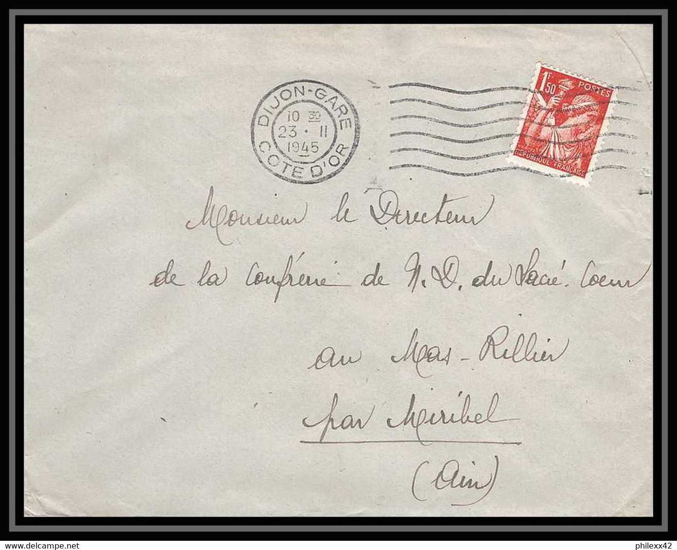 5945 TYPE Iris N° 652 1945 DIJON COTE D OR Pour L'Abbé Thomas Miribel Ain Lettre (cover) - 1939-44 Iris