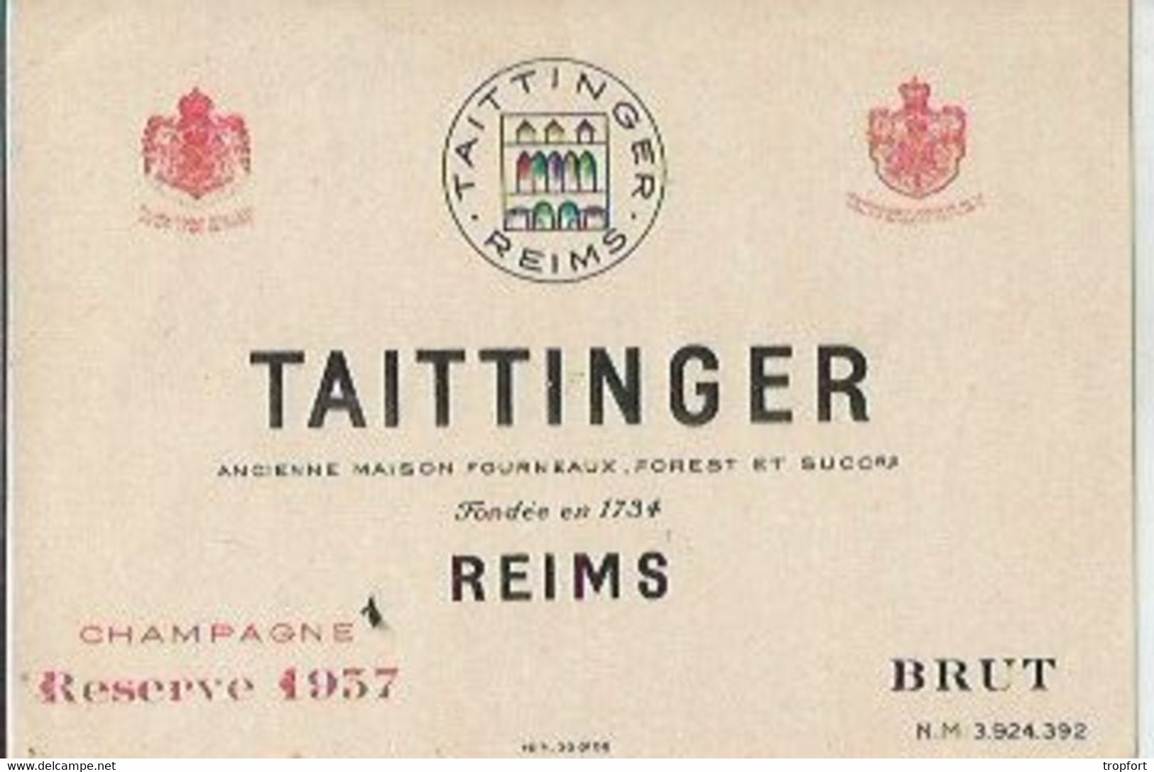 F15 Cpa / Label Wine / Rare ETIQUETTE NEUVE CHAMPAGNE TAITTINGER Reims RESERVE 1937 Brut - Champan