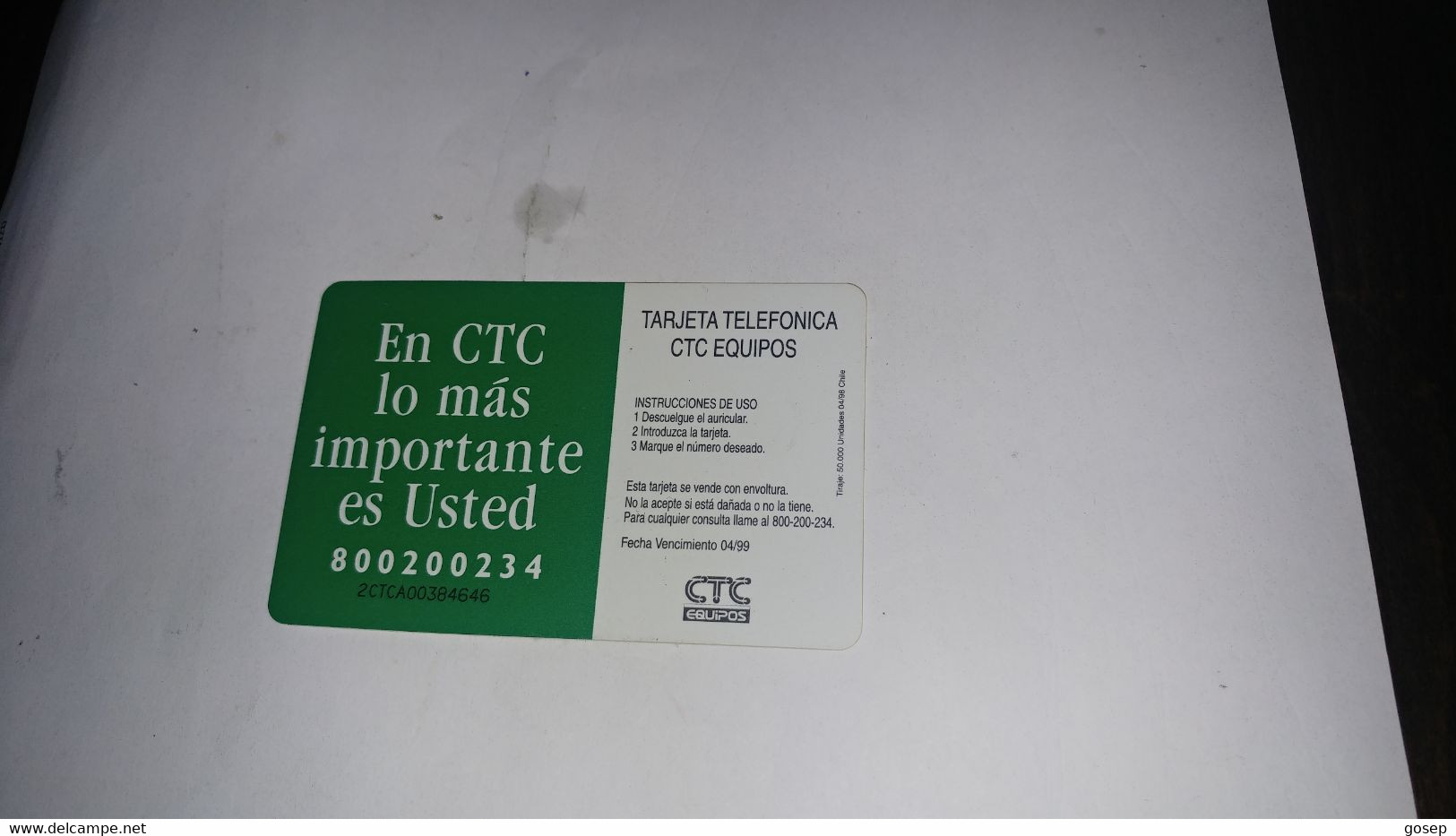 Chile-(cl-ctc-0044)-estero Marga2-(149)-($2.000)-(2CTCA00384646)-(4/1998)-(50.000)-used Card+1card Prepiad Free - Chile