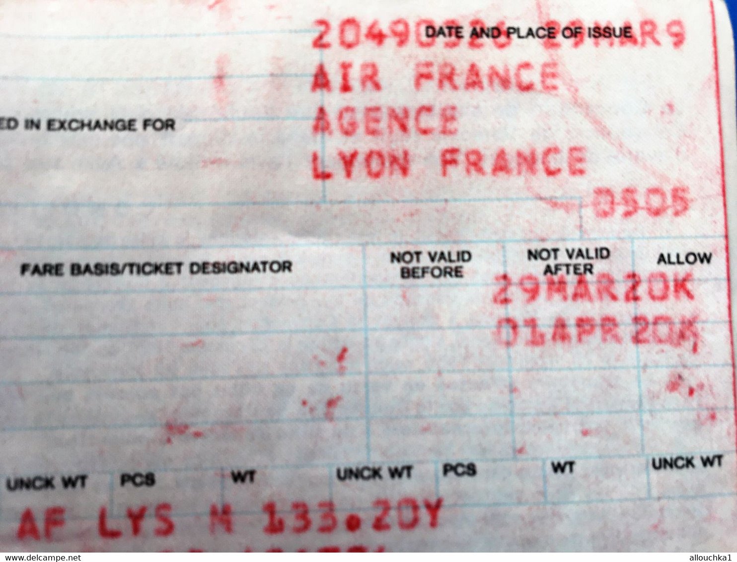 AIR FRANCE✔️LYON / LONDON HEATROW - Permis Circulation Titre de transport-Ticket -☛Billet Embarquement Avion-Aérien-