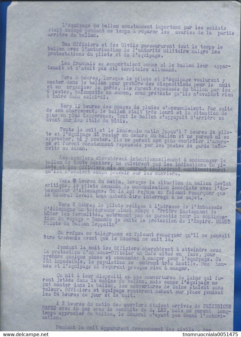 LUNEVILLE    Le Dirigeable ZEPPELIN  Ce Qu'il Advint Aux Aéronautes Allemands  Extrait Tiré D'un Journal Allemand 1913 - Documenten