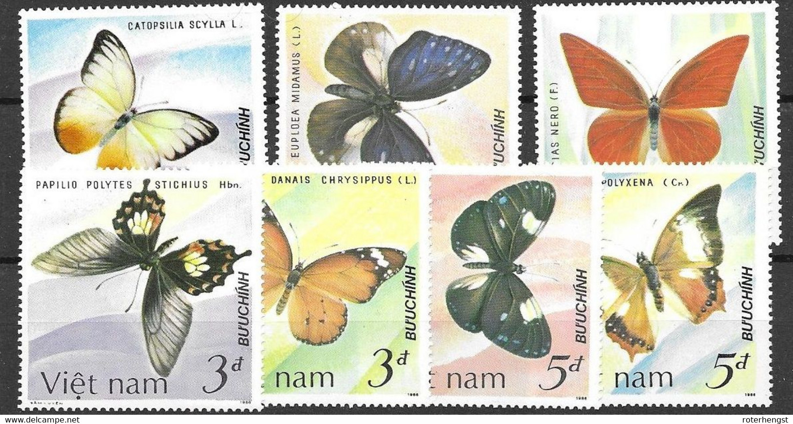 Vietnam Butterflies Complete Set Mint No Hinge 1987 6 Euros - Papillons