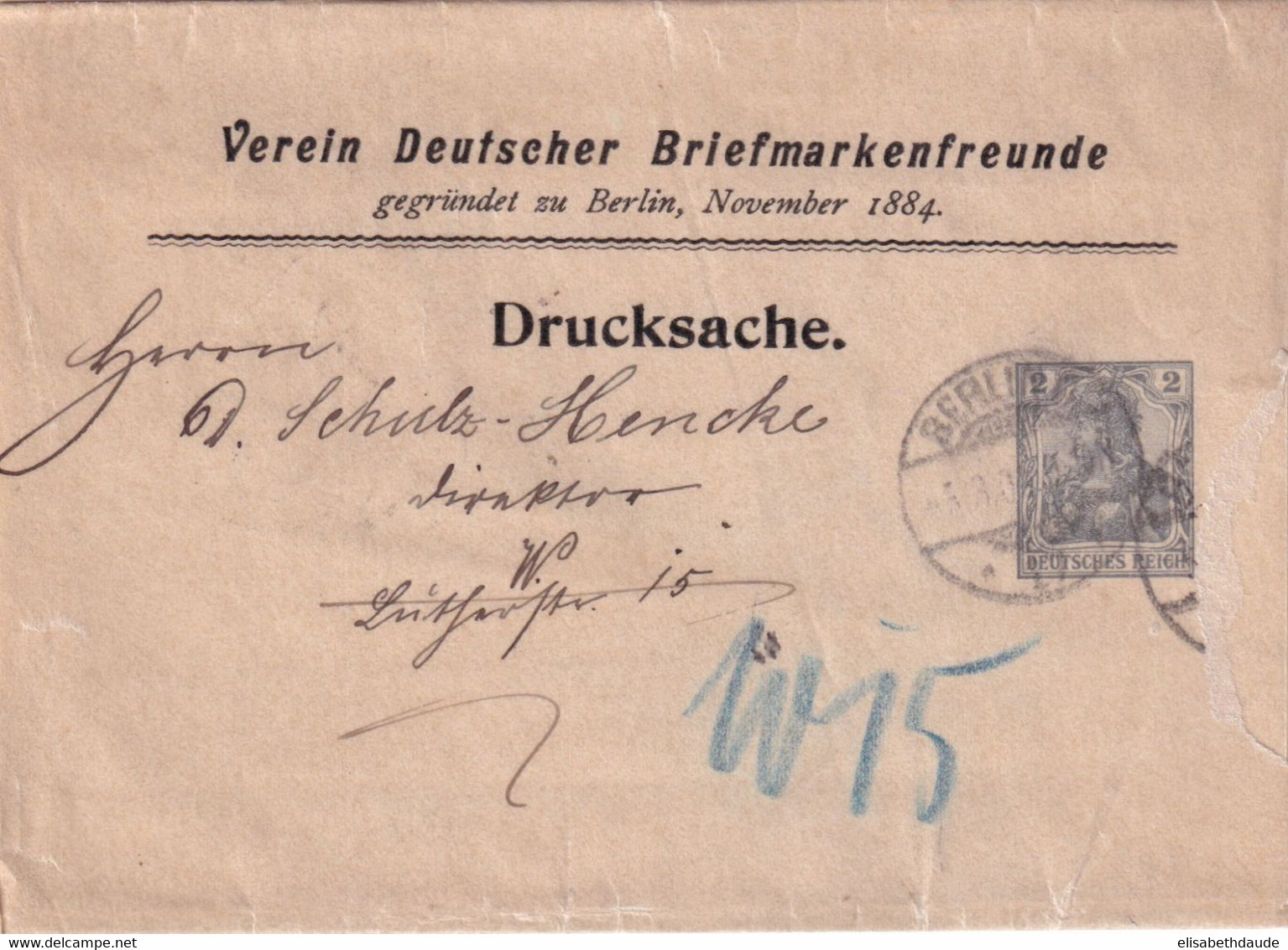 1904 - GERMANIA - ENVELOPPE ENTIER PRIVEE "VEREIN DEUTSCHER BRIEFMARKENFREUNDE" De BERLIN - Andere & Zonder Classificatie