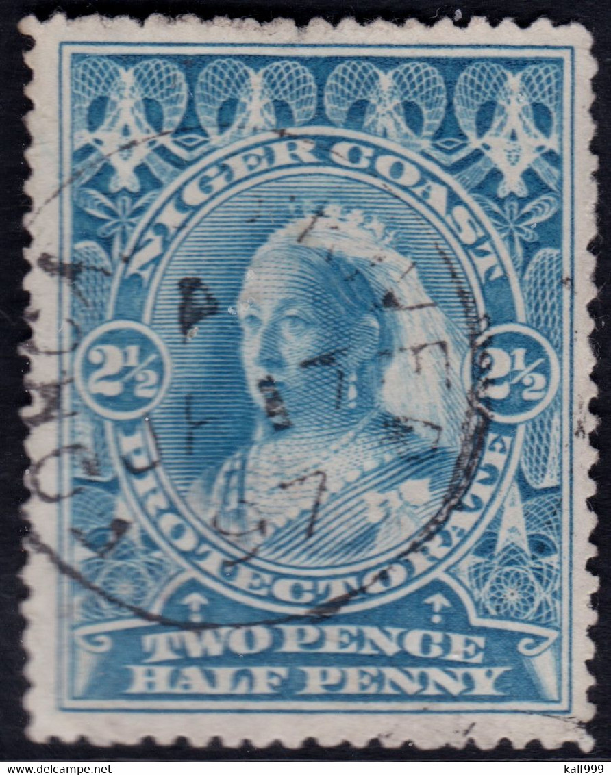 ✔️ Niger Coast Protectorate 1894 - Victoria 2nd Issue - Mi. 25b (o) Hellblau - €11 - Nigeria (...-1960)