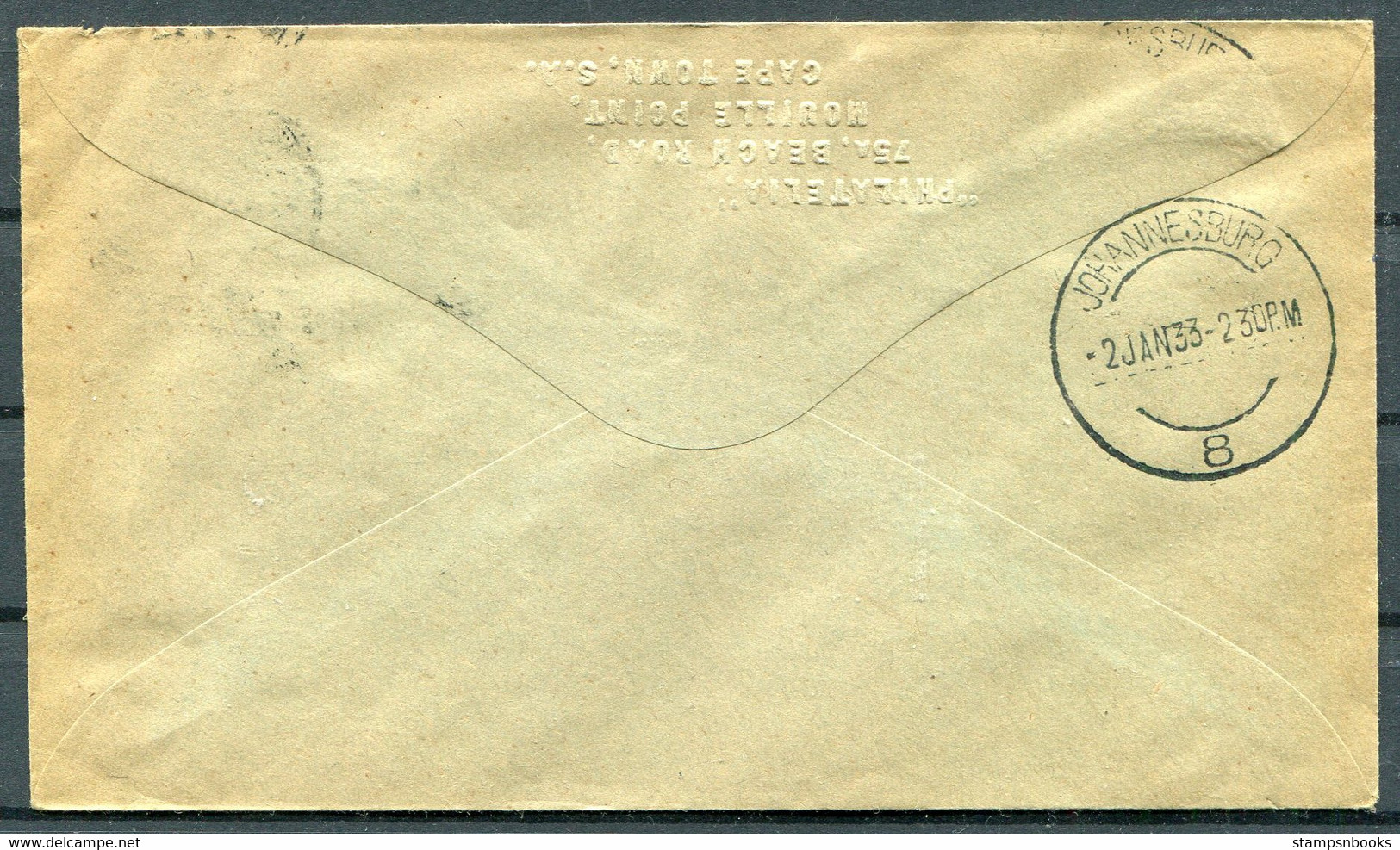 1933 (January 2nd) South Africa Airmail Durban - Johannesburg First Flight Cover - Luftpost