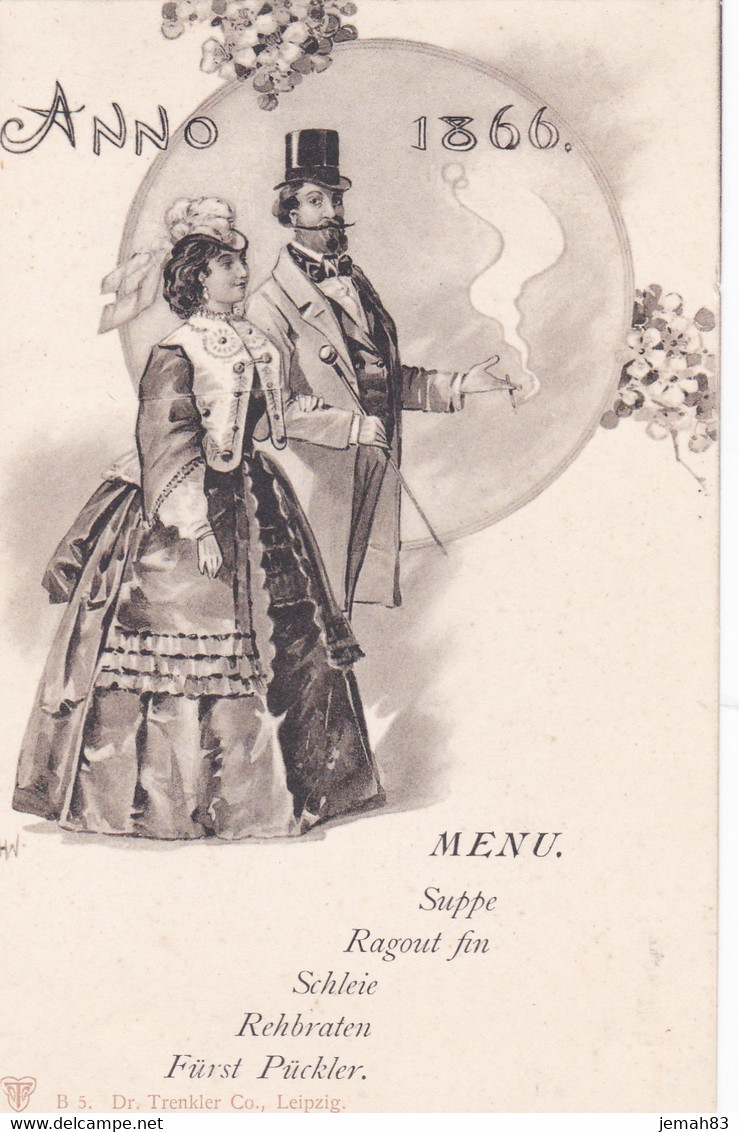 Art Nouveau - Illustrateur - Couple - Anno 1866 - Menu - Edit. Dr. Trenkler Co.Leipzig  - B5          (143/1) - Parejas