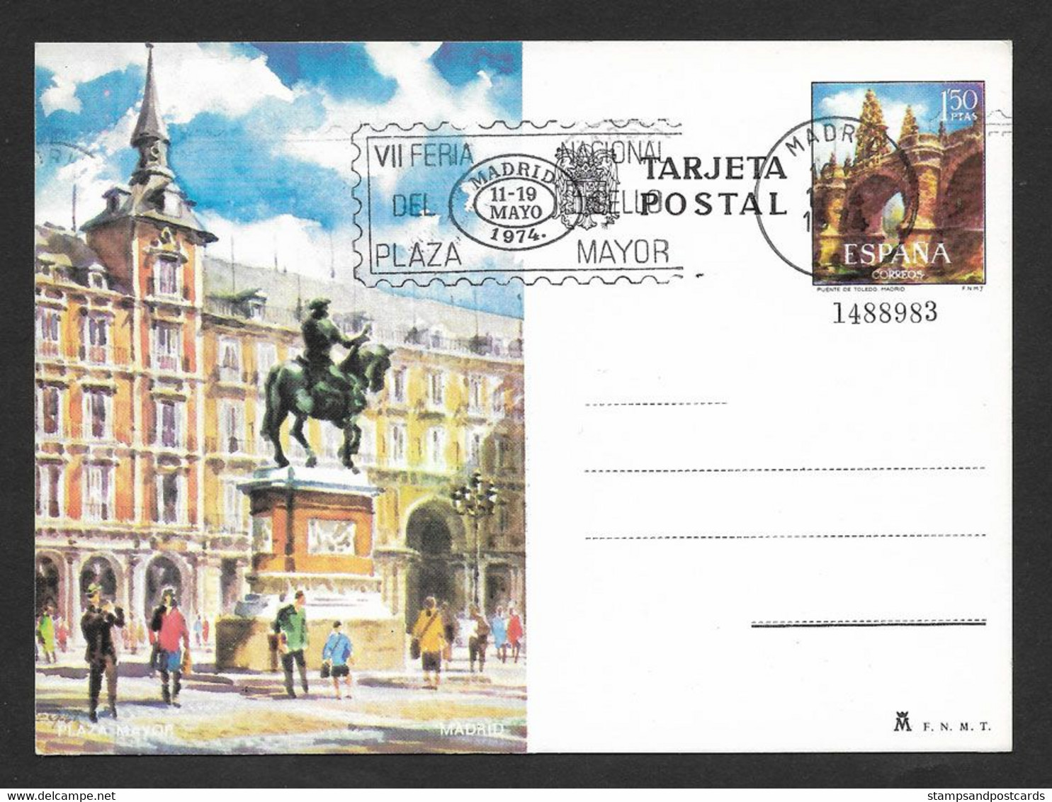 Espagne 1974 Entier Postal Cachet Feria Del Sello Plaza Mayor Madrid España Spain Postal Stationery Stamp Fair Pmk - 1931-....