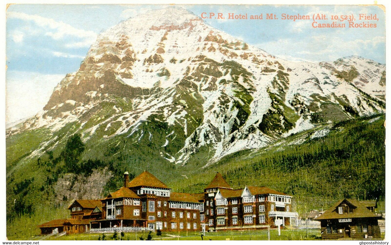 CANADA Colored Pc From FIELD Railway Station With C.P.R. Hotel And Mt. Stephen - Stazioni Senza Treni