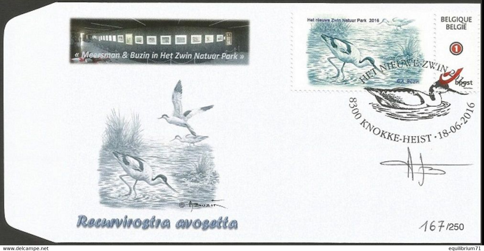 DUOSTAMP/MYSTAMP** - FDC Signé /getekend -  Avocette élégante / Kluut / Avocet / Recurvirostra Avosetta - Zwin - BUZIN - Covers & Documents